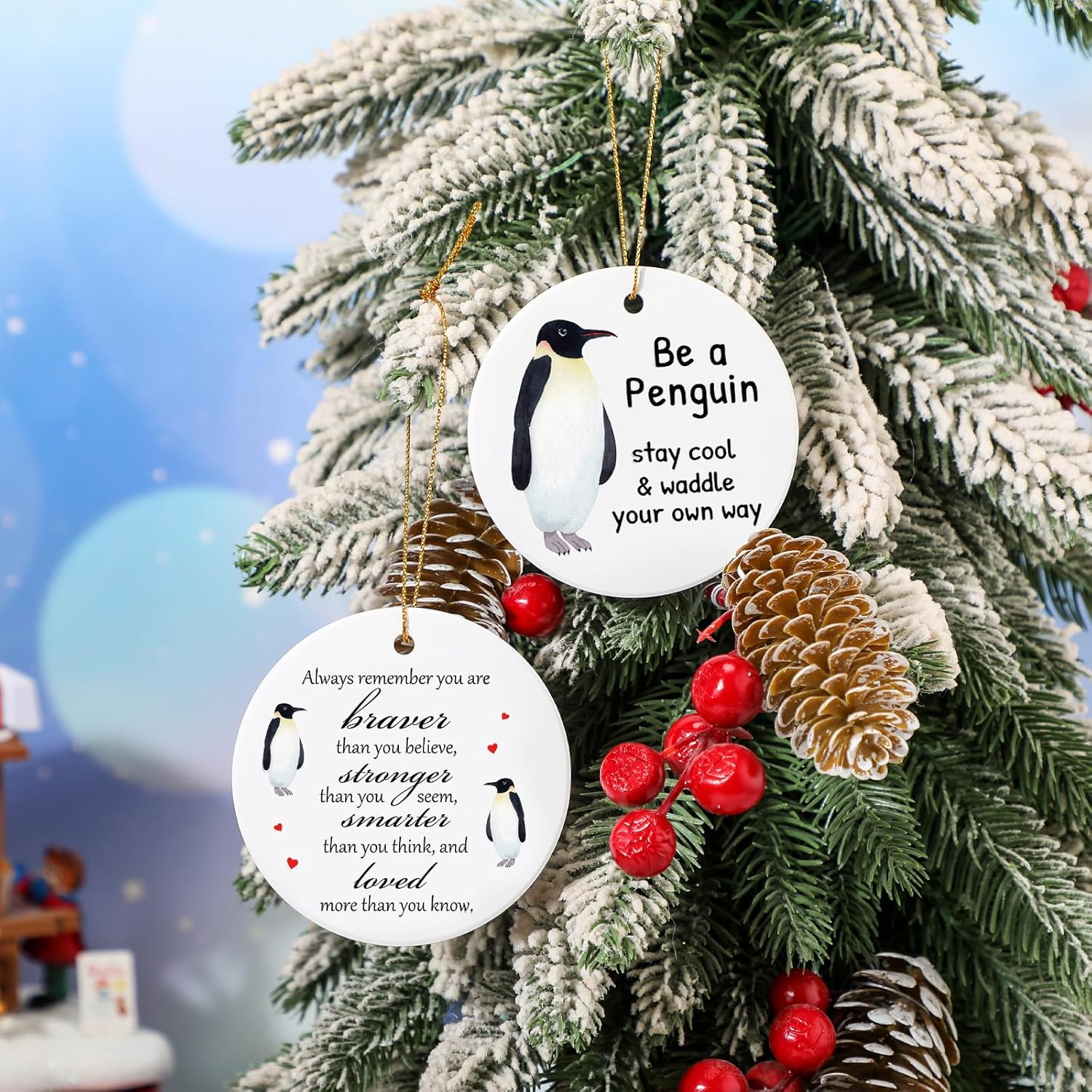 2 Pcs Penguin Christmas Ornaments Always Remember You are Braver Than You Believe Penguin Friendship Ornament Inspirational Gifts for Women Men Friends Family Christmas Tree Decor - Image 3