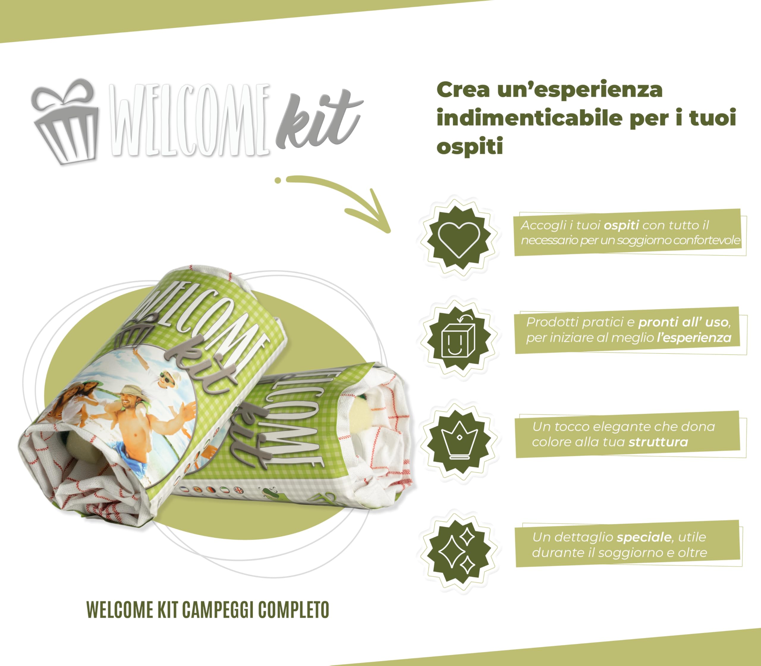 PRESENT-MORE - Accessori Campeggio in Fascetta - 15 Pezzi | Kit Campeggio Completo - Accoppiata, Spugna, Detersivo, Strofinaccio, Microfibra e Sacco - Ideale per Camping