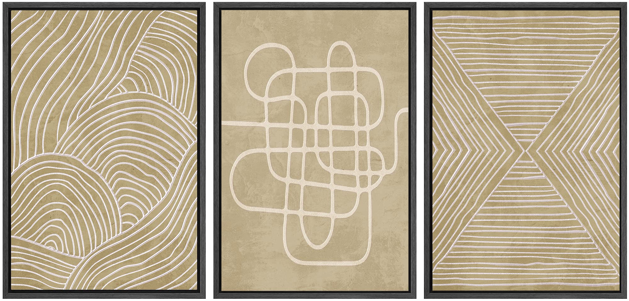 SIGNWIN Framed Canvas Print Wall Art Set Blue White Grunge Geometric Pattern Abstract Shapes Cozy Neutral Decorative Contemporary Minimal for Living Room, Bedroom, Office - 24"x36"x3 Natural — view 114