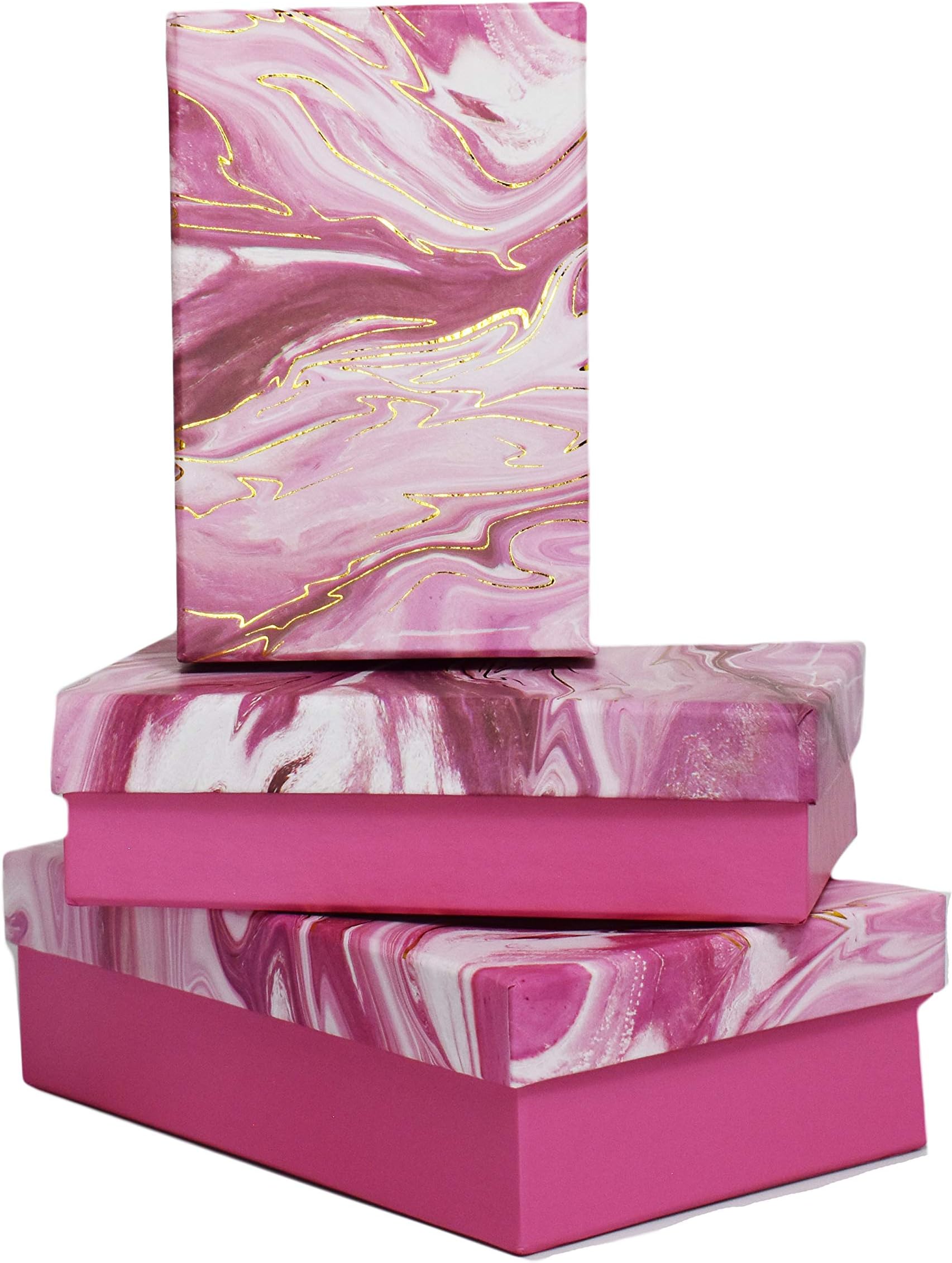 ALEF Elegant Decorative Themed Nesting Gift Boxes -3 Boxes- Nesting Boxes Beautifully Themed and Decorated! (Sm Pink Marble Swirl)