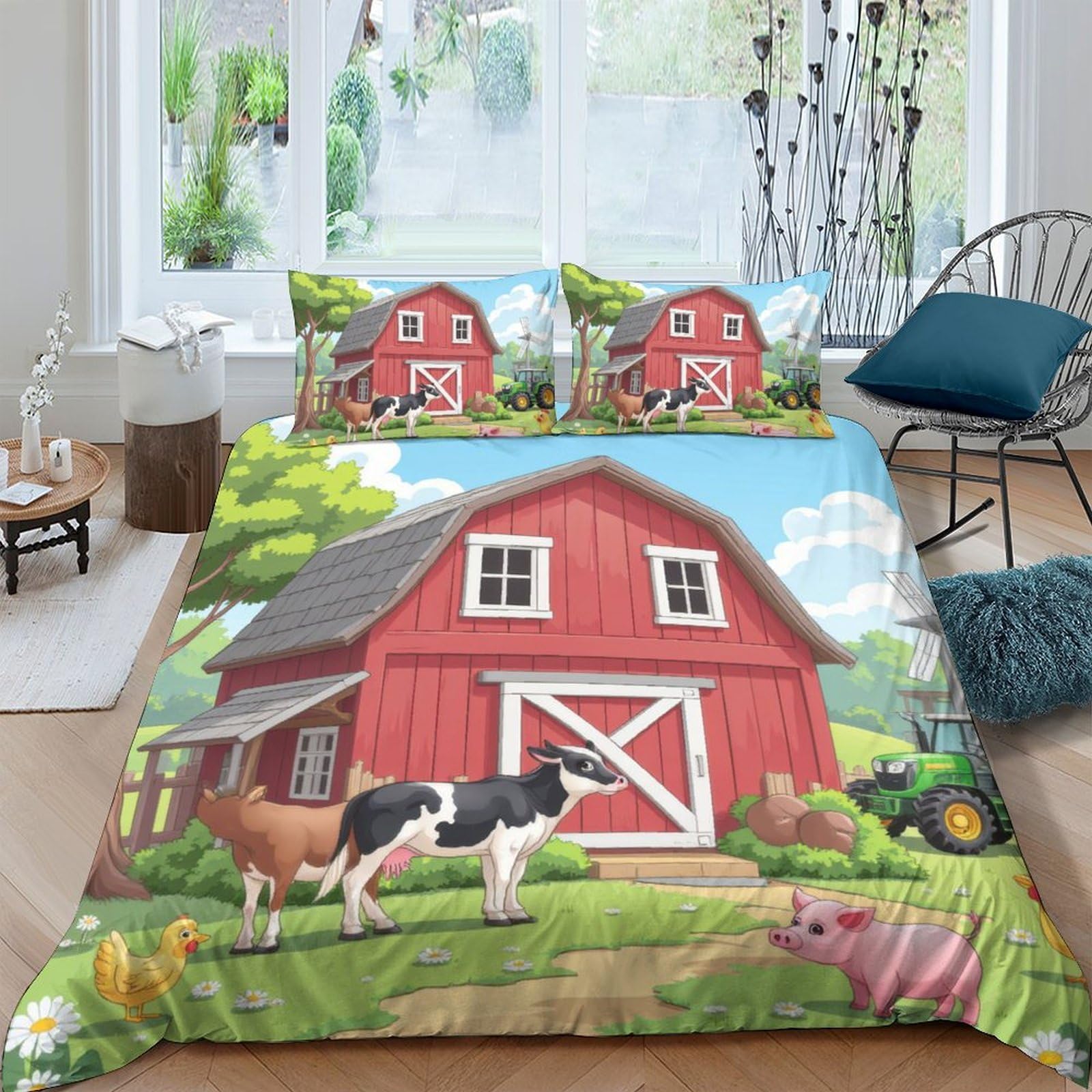 Ctjqhvkz Style-4 3D Printed Farm Barn Fitted Sheet Microfiber Animal Meadow Bed Cover For Bedroom Guest Room Dorm Decoration Single（135X200cm）