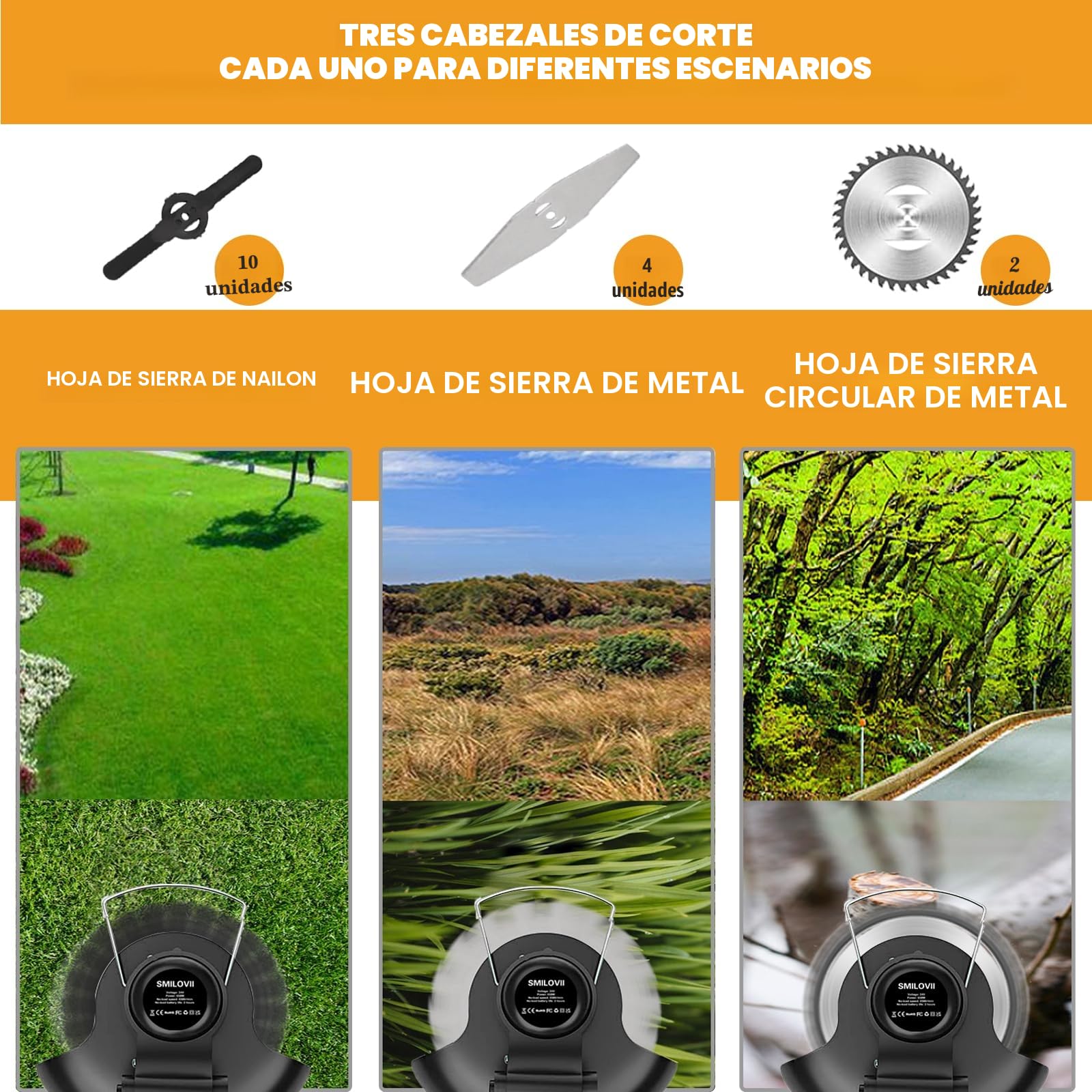 Desbrozadora Bateria 21V (650W), Cortabordes Electrico 3 en 1 con 2 Baterías 2000mAh, Desbrozadora Electrica Multifunción para Jardín, 16 Cuchillas y Cabezal 90°, Desbrozadoras para Maleza