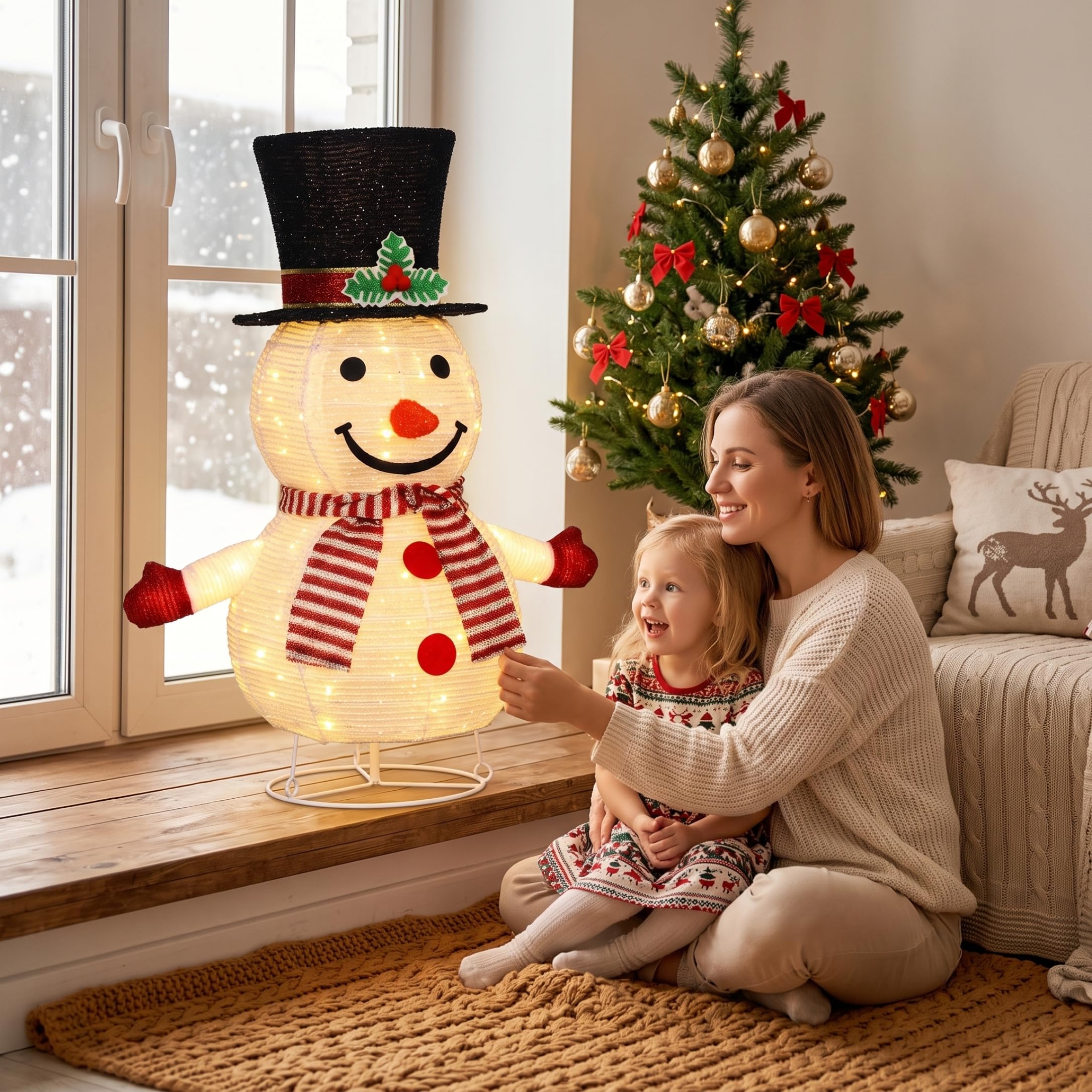 Decoraciones de muñeco de Nieve para Exteriores, muñeco de Nieve retráctil con luz Blanca