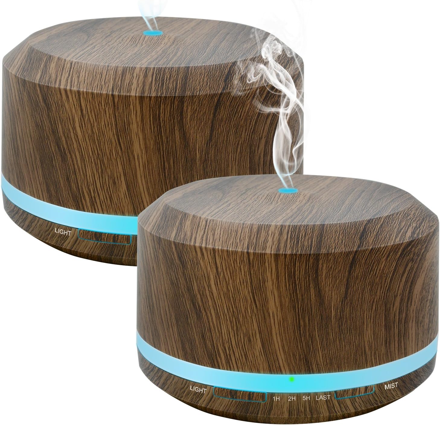 450ml Diffusers for Essential Oils 2 Pack, Wood Grain Aromatherapy Cool Mist Air Humidifier Diffuser with 8 Color Changing Lights for Home Bedroom Office by Doukedge