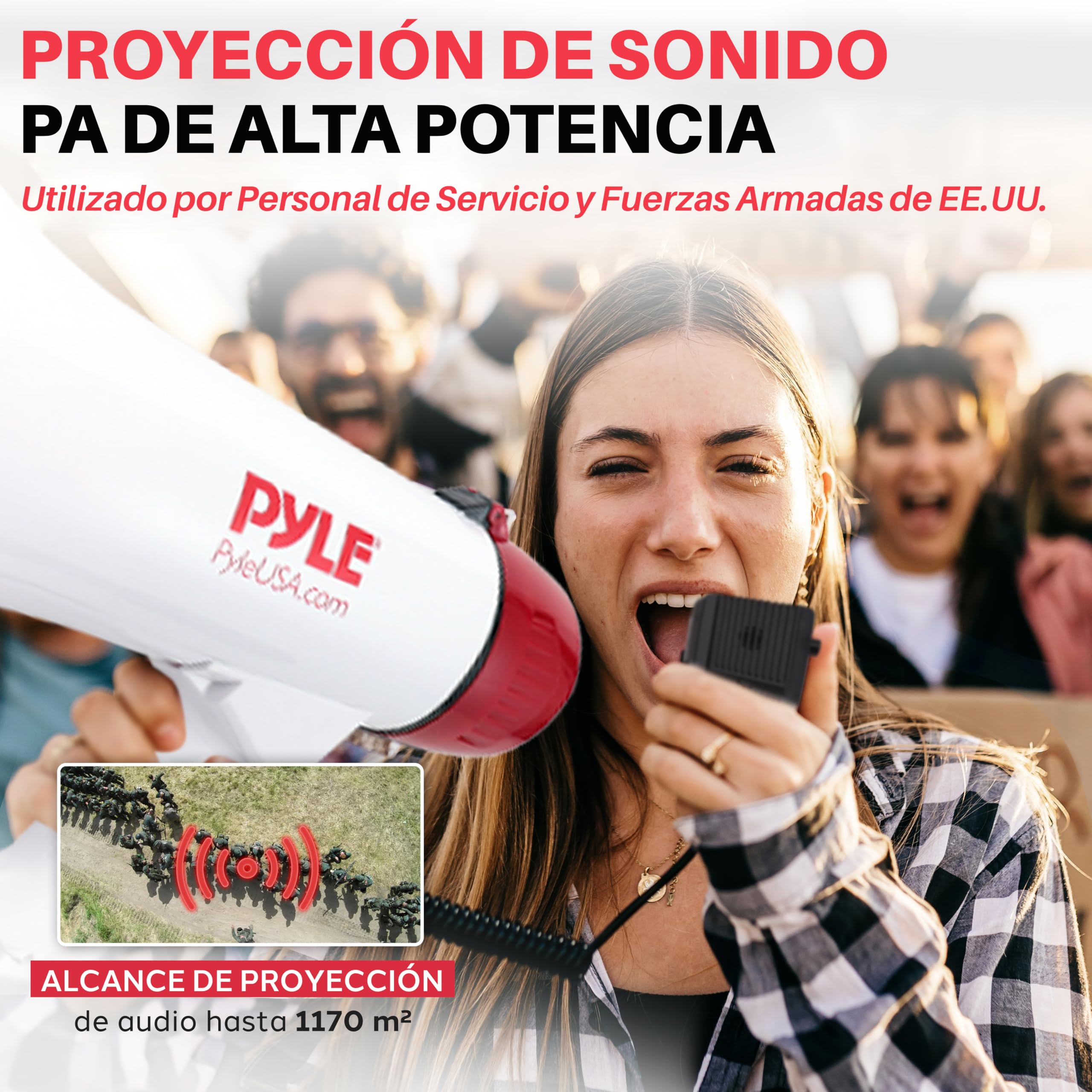 Pyle Megafono Portatil Sirena Control de Volumen Microfono Interiores Exteriores