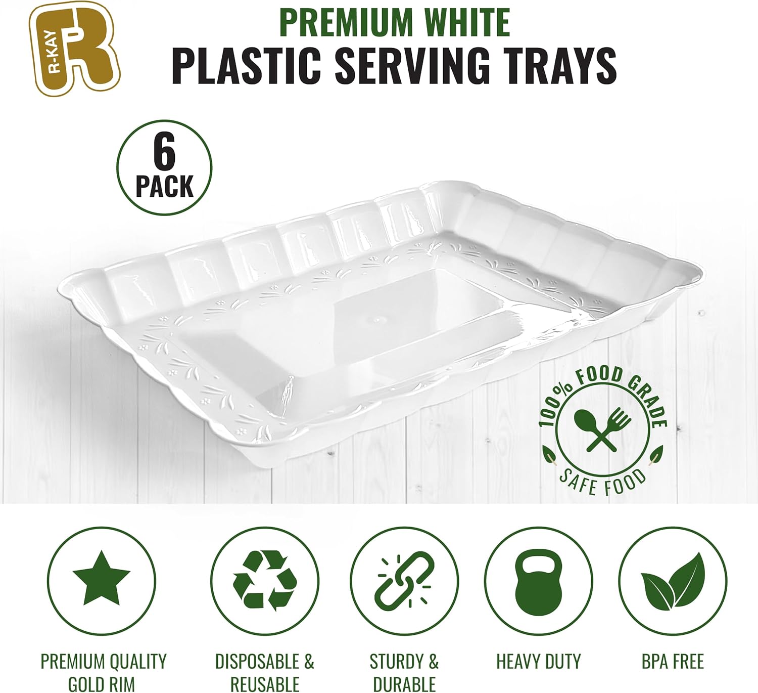 6 Pack White Serving Tray - 9 x 13 Inch, Heavy Duty White Serving Trays and Platters for Party - Premium Serving Platters