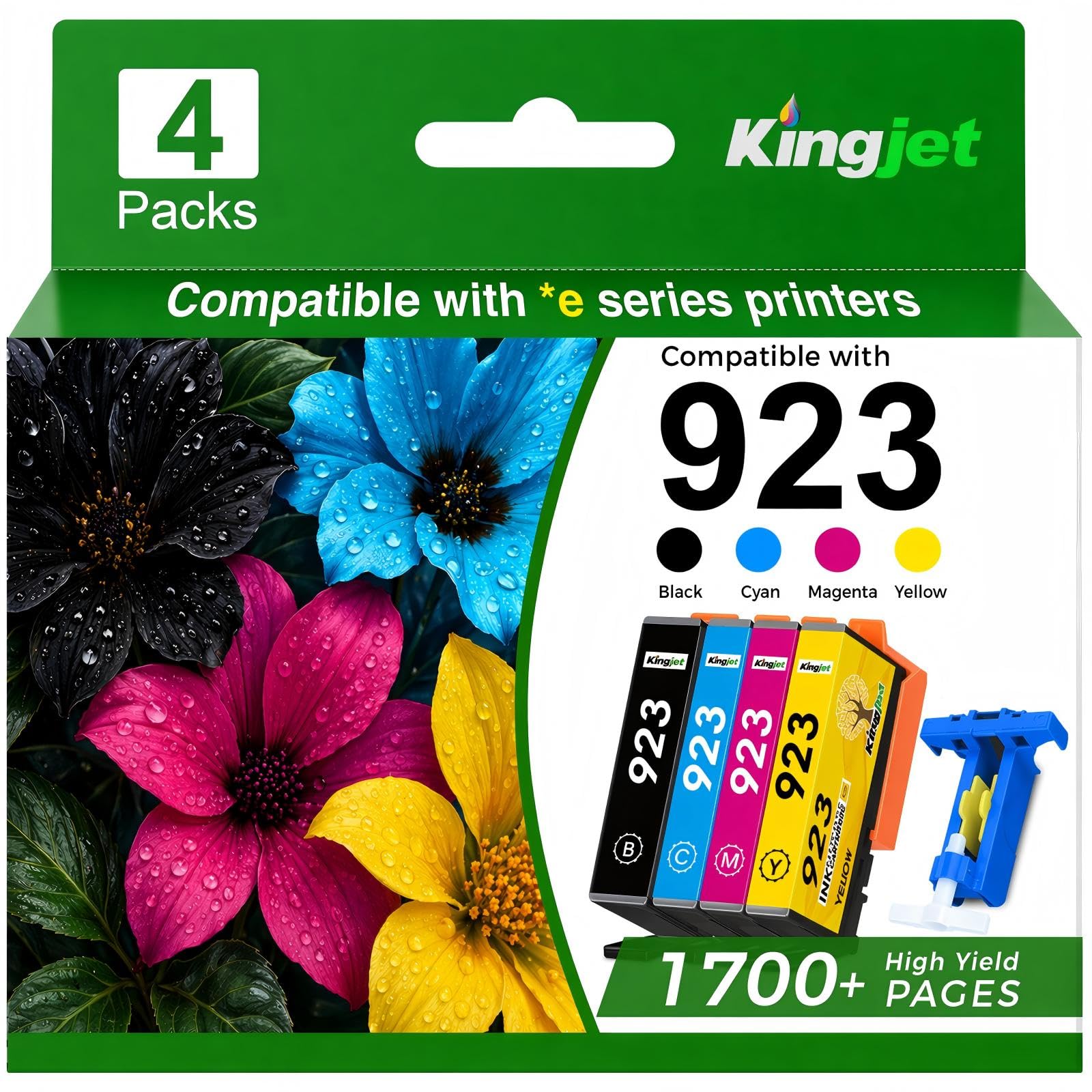 Photo 1 of 923 Ink Cartridges for HP Printers Compatible for HP 923 Ink Cartridges Work for HP OfficeJet Pro 8135e 8130e 8125e 8138e 8139e 8120e Ink Cartridges Without Chip (4 Pack, Black Cyan Magenta Yellow)