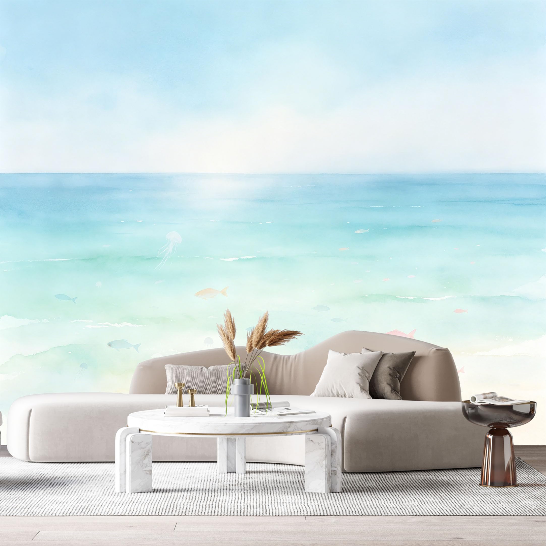 Custom Size Wall Murals Ocean Marine Watercolor Fish Jellyfish SelfAdhesiveWall Fabric Removable Wallpaper Wall Decor for Living Room Bedroom Bathroom