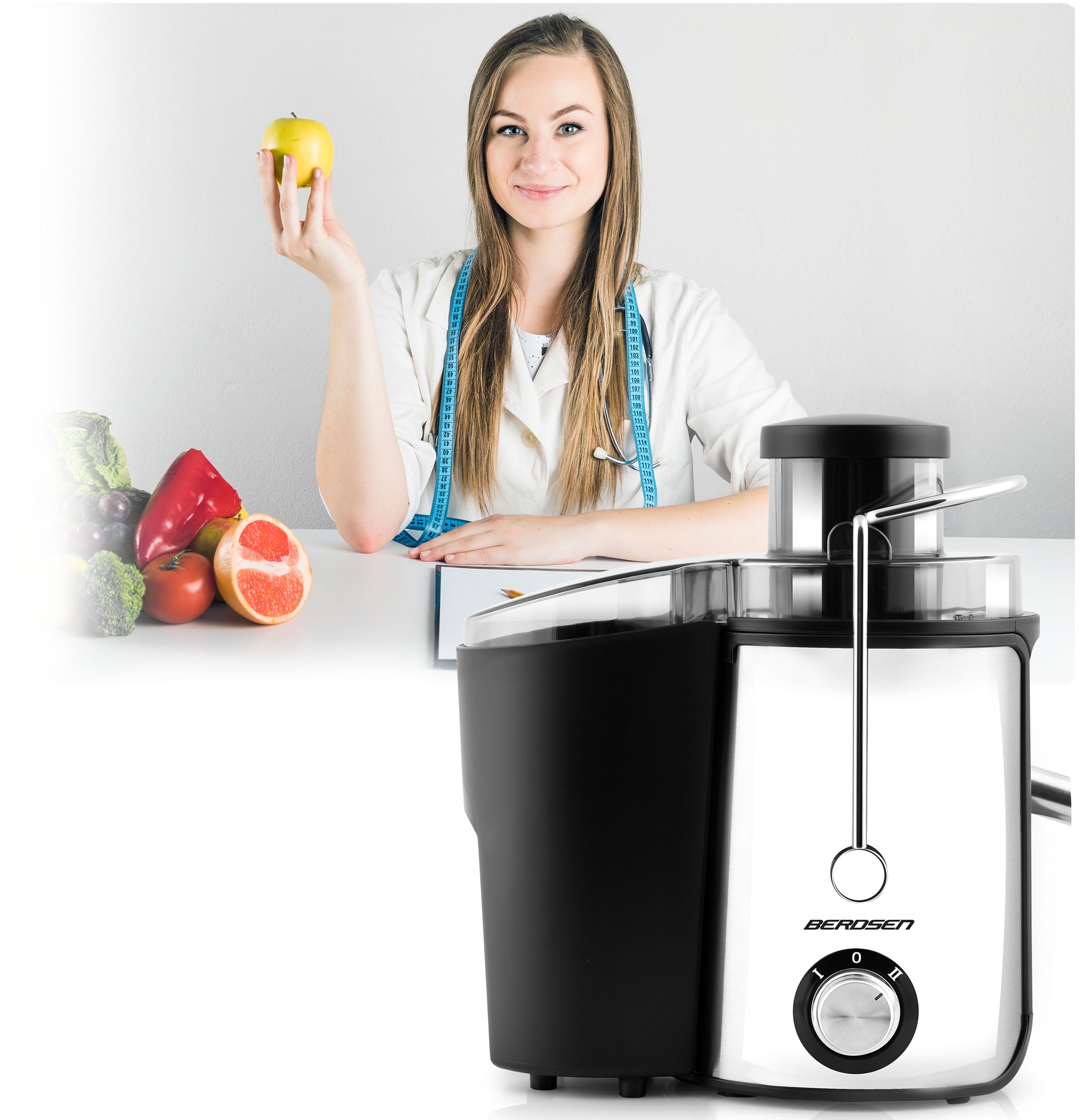 Berdsen - Exprimidor - Para frutas y verduras - Recipiente de 500 ml sin BPA - Máquina de zumo - 600 W - Hoja de acero inoxidable - 12000-13000 rpm - Exprimidor - Exprimidor - Acero inoxidable