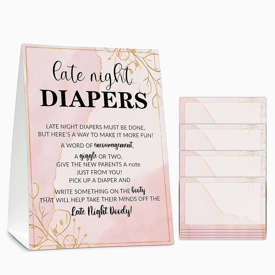 amazon-com-late-night-diapers-sign-watercolor-pink-note-cards-diaper-thoughts-late-night-diaper-baby-shower-game-set-1-standing-sign-20-blank-greeting-cards-gold-foil-baby-shower-party-favor for Free Printable Late Night Diapers Sign Amazon.com : Late Night Diapers Sign, Watercolor Pink Note Cards Diaper Thoughts, Late Night Diaper Baby Shower Game Set(1 Standing Sign + 20 Blank Greeting Cards), Gold Foil Baby Shower Party Favor for Free Printable Late Night Diapers Sign