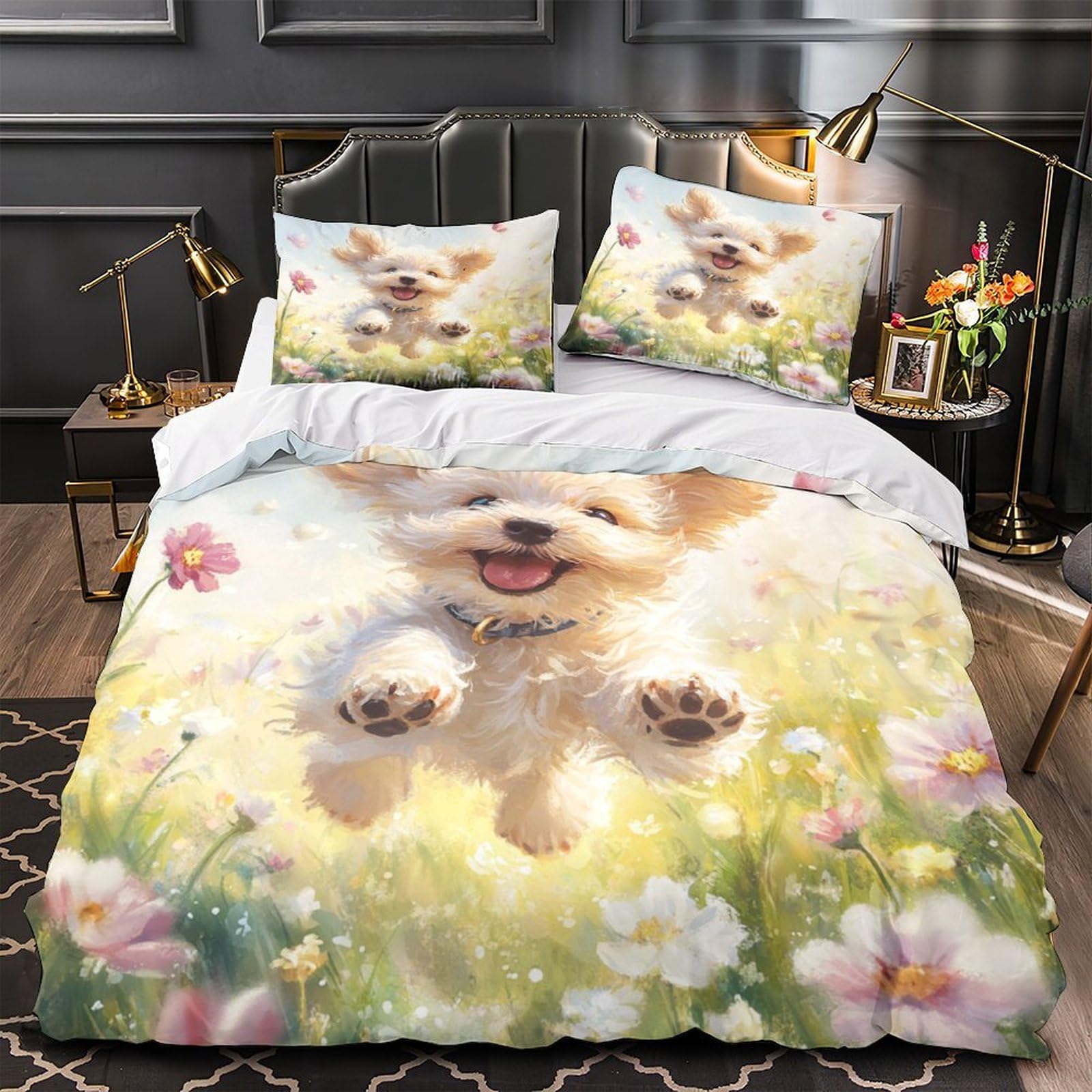 Housse de Couette Chiot Microfibre Inaltérable Parure de Lit Artistique 220x240