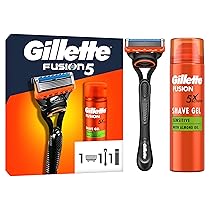 Gillette Fusion5 Rasoio Barba, 1 Rasoio Gillette + 1 Lametta Di Ricambio, Con Striscia Lubrificante Per Una Morbida Scorrevolezza E 5 Lame Per Una Rasatura Profonda E Duratura + Fusion Gel Da Barba