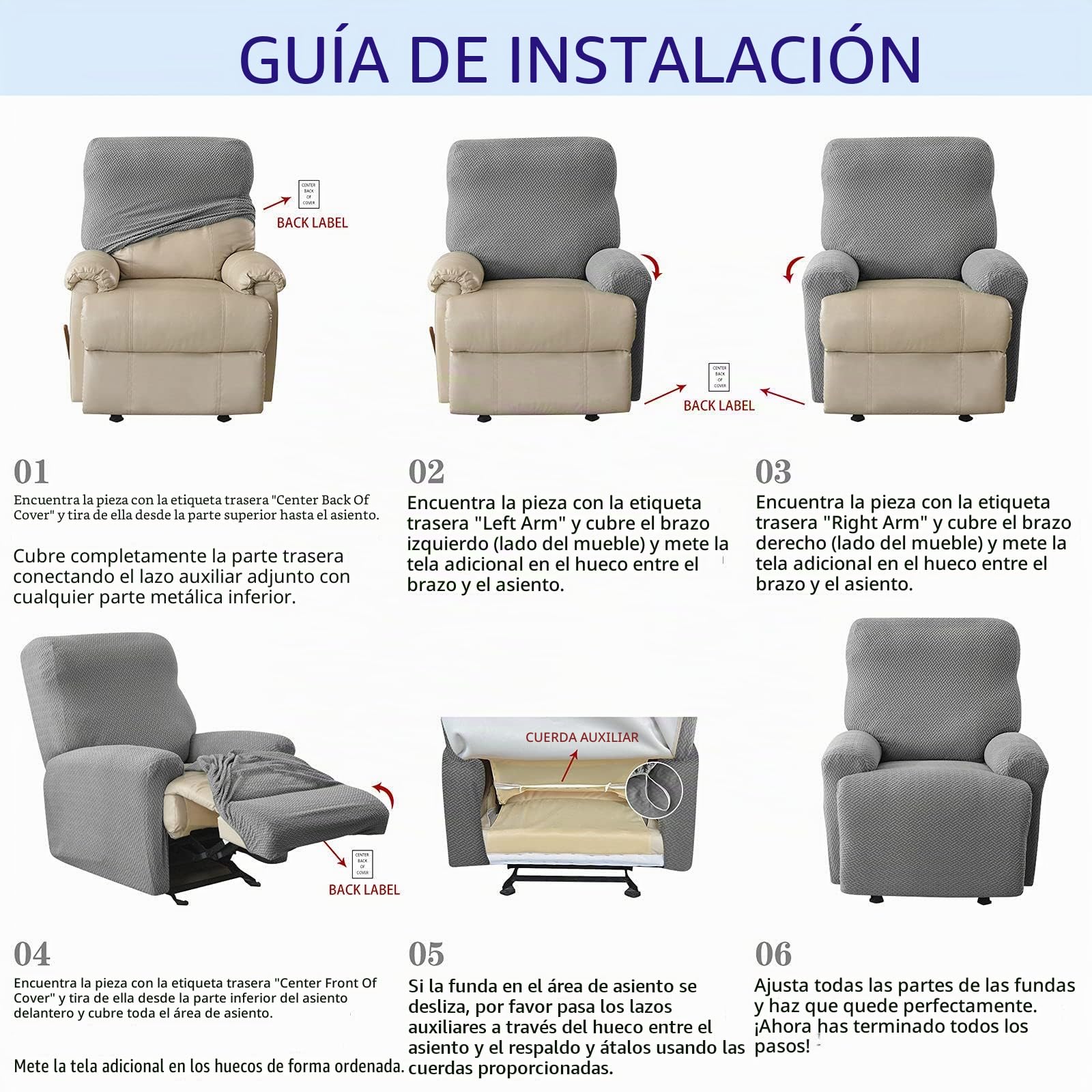 4 Piezas Funda Sillon Relax Reclinable 1 Plaza Beige | Funda De Sillón Relax Elástica Antideslizante Con Bolsillo Lateral Extraíbles Y Lavables Para Sala