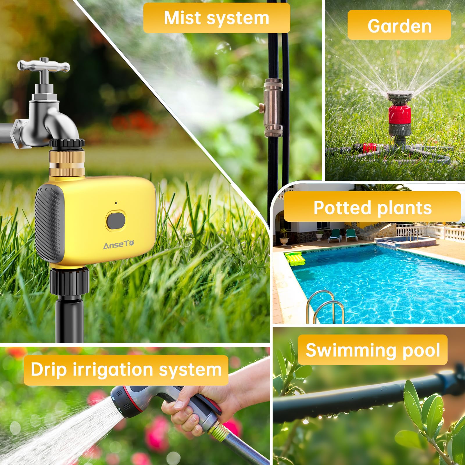 Centralina per Irrigazione WiFi da Rubinetto con Ingresso in Ottone | Timer Programmabile con WiFi Hub, Controllo Tramite APP, Irrigazione Automatica e Funzione Ritardo Pioggia per Giardini,Serre