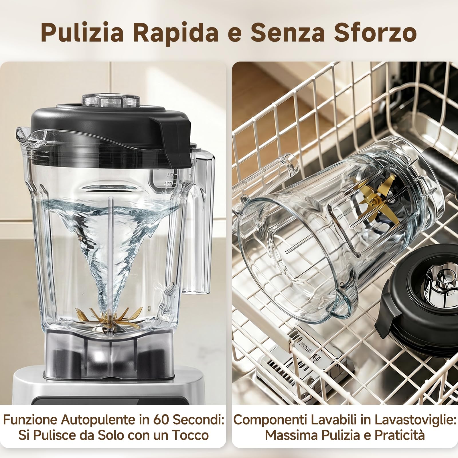 AMZCHEF Frullatore Elettrico Professionale 2L, Blender Tritaghiaccio Multifunzione per Smoothie e Zuppe, Cucina con 1800W, Caraffa in Tritan Senza BPA, 9 Velocità, 5 Programmi, Facile da Pulire