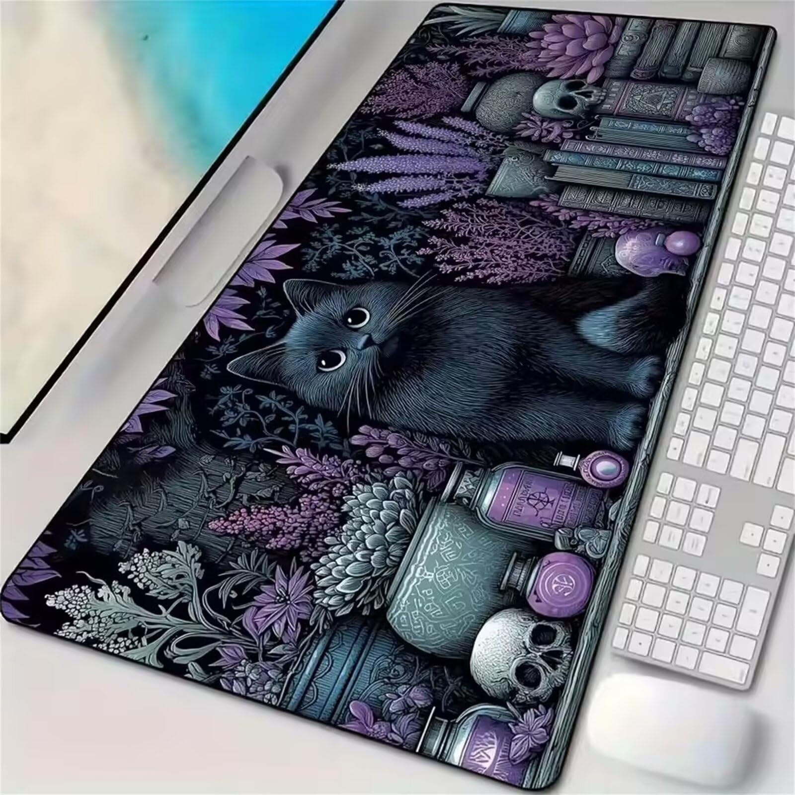 Grand Tapis de Souris XXL Plante Féline Animale 1200 x 600 x 2mm, Tapis de Bureau Gamer avec Bords Cousus et Base Antidérapante pour Haute Précision et Vitesse