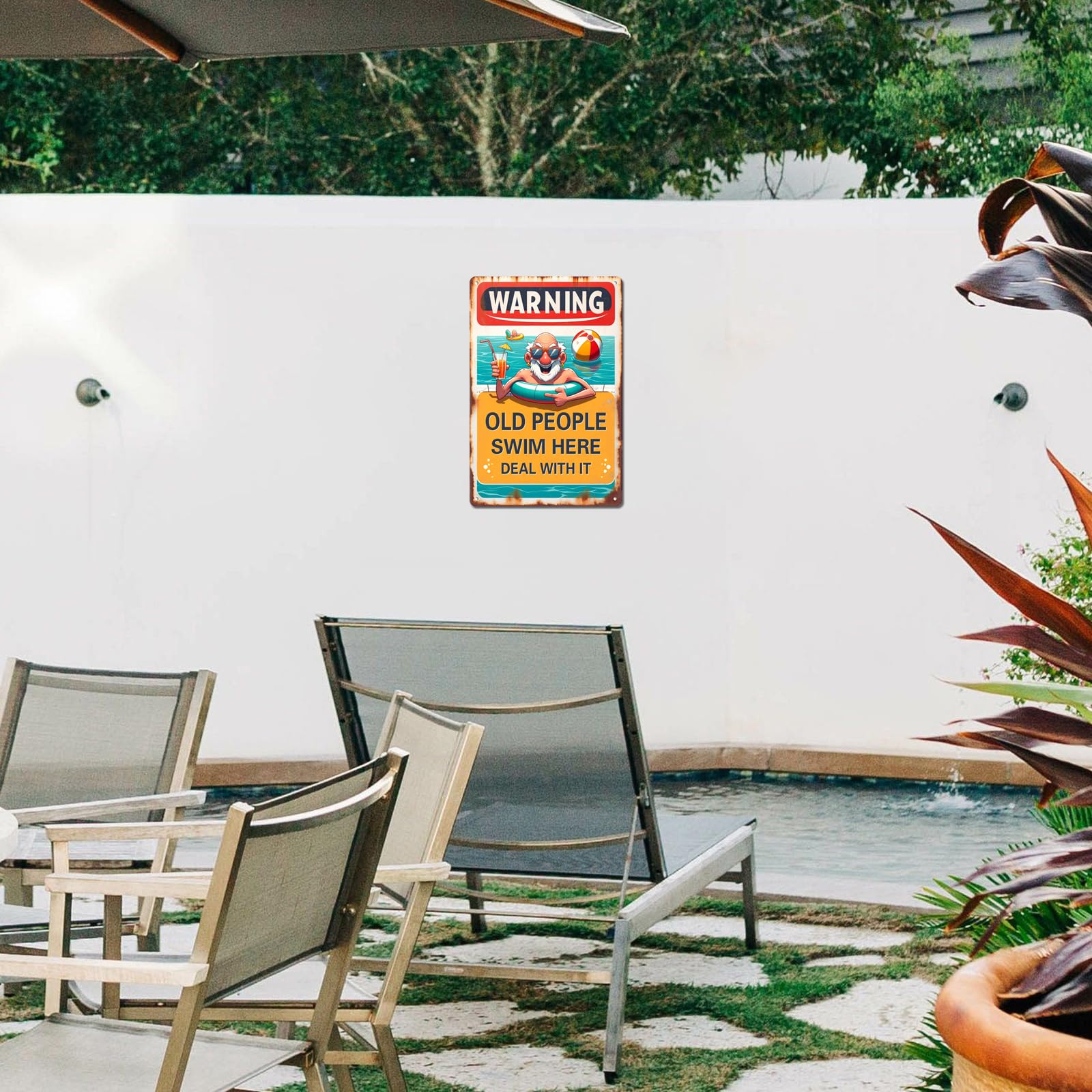Warnschild 'Pool Area Under Camera Surveillance' – Retro-Aluminiumschild, Wetterfest Für Innen & Außen