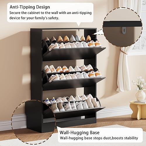Miniatura 5 de Armario de zapatos de almacenamiento para entrada, armario de zapatos con 3 cajones abatibles, armario de zapatos para entrada de espacio delgado,