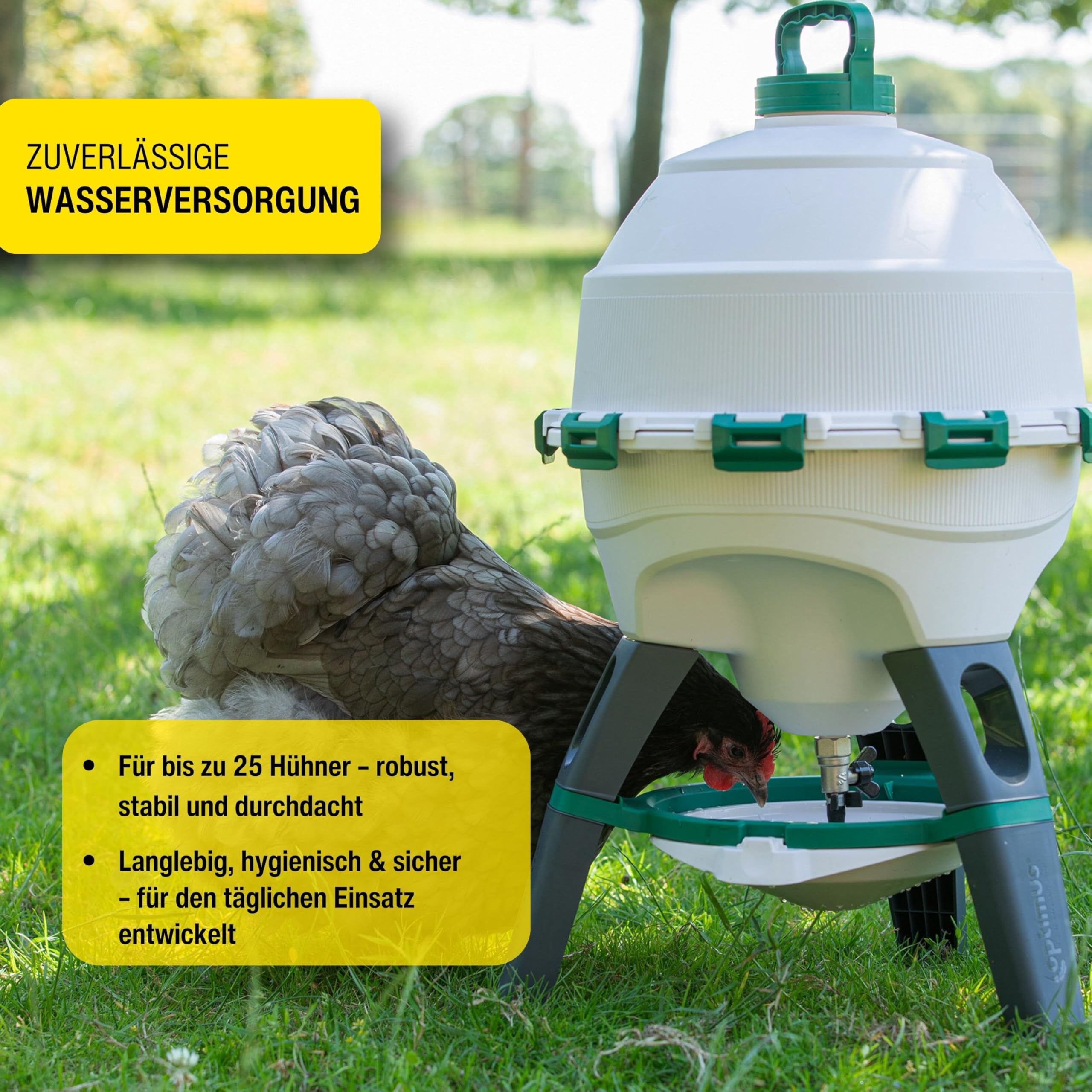 horizont Hühnertränke Optimus 25 L für bis zu 25 Hühner, inkl. Ersatztrinkschale, Zweiteiliger Wassertank - Geflügeltränke - Automatische Tränke - Wasserspender