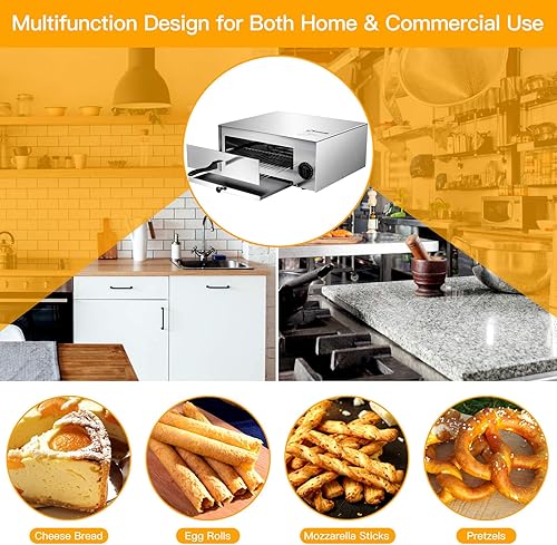 Miniatura 7 de KOTEK Horno de pizza, horno eléctrico de acero inoxidable de 1450 W con mango aislado y bandeja de migas extraíble, temporizador de apagado
