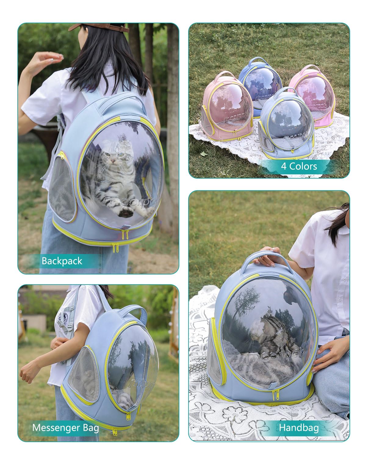 PETCUTE Zaino Trasparente per Animali Domestici con Capsula Spaziale, Pieghevole per Cani e Gatti con Cintura di Sicurezza Integrata - Trasportino per Viaggio e Campeggio