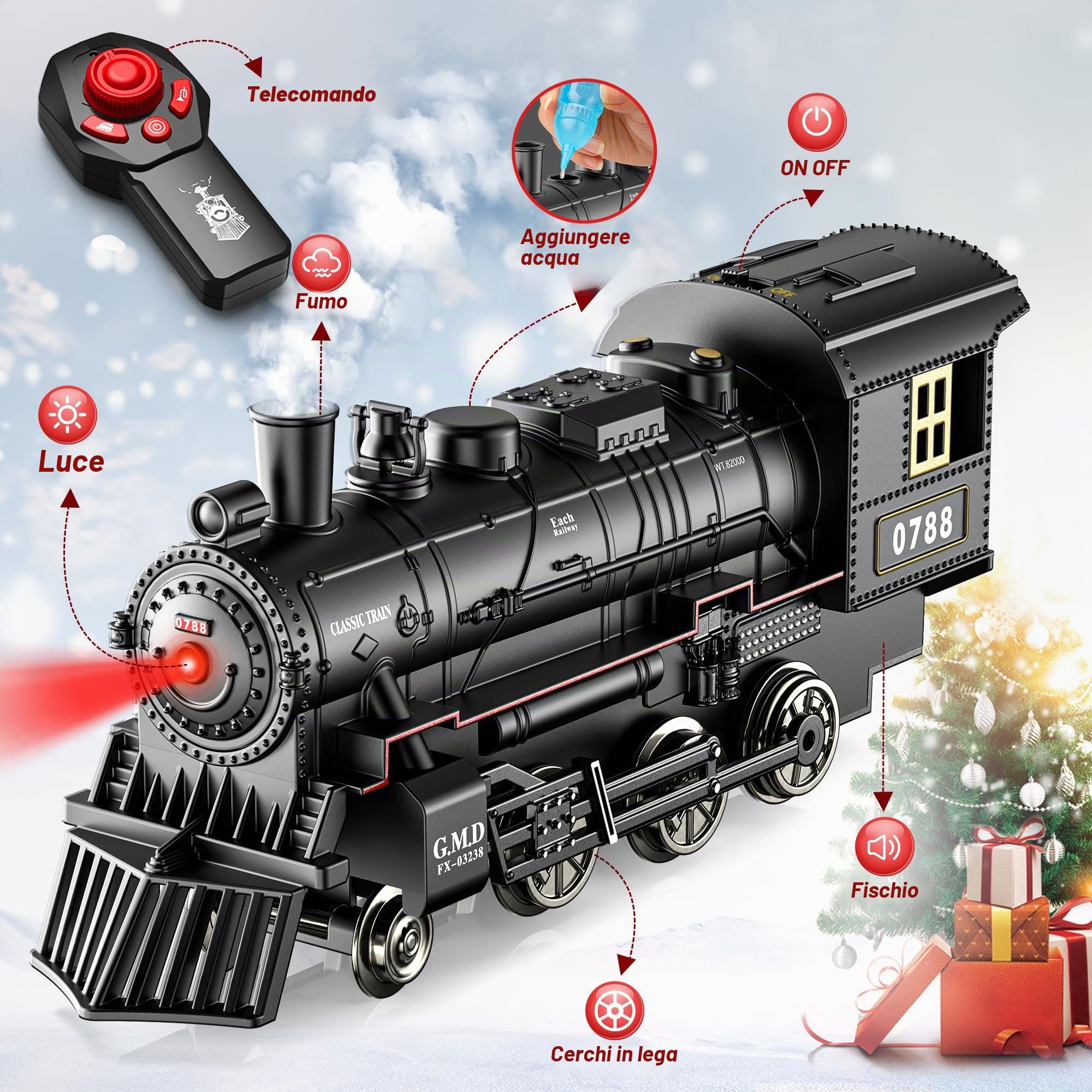 Hot Bee Set Ferroviario Natalizio Da Mettere Sotto L'albero, Set Ferroviari Ricaricabili in Lega, Binari Ferroviari Giocattolo per Albero Di Natale, Set Ferroviario in Miniatura Regalo 3+
