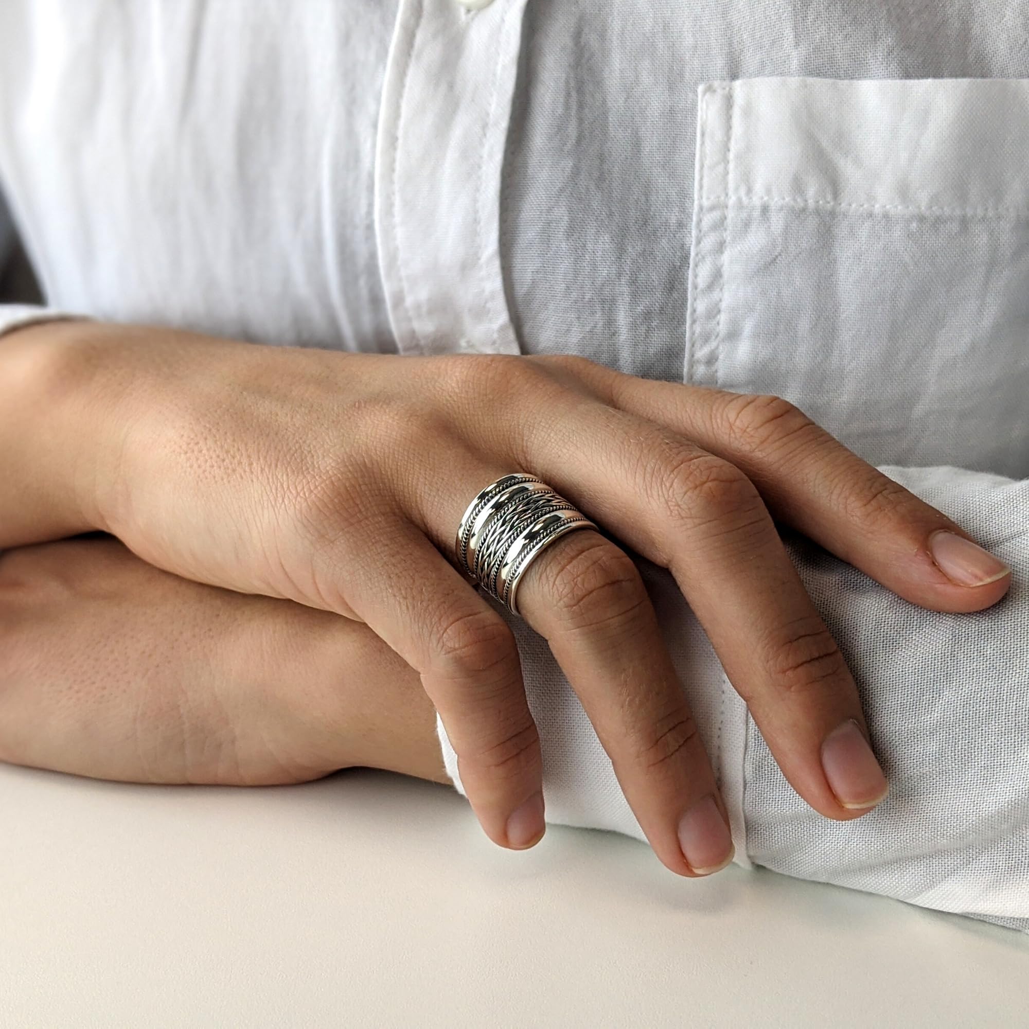Silverly Anillos para el pulgar de plata de ley 925 para mujer | Anillo celta ancho para hombre con diseño de cuerda | Anillo de pulgar trenzado con barril | Anillos de compromiso