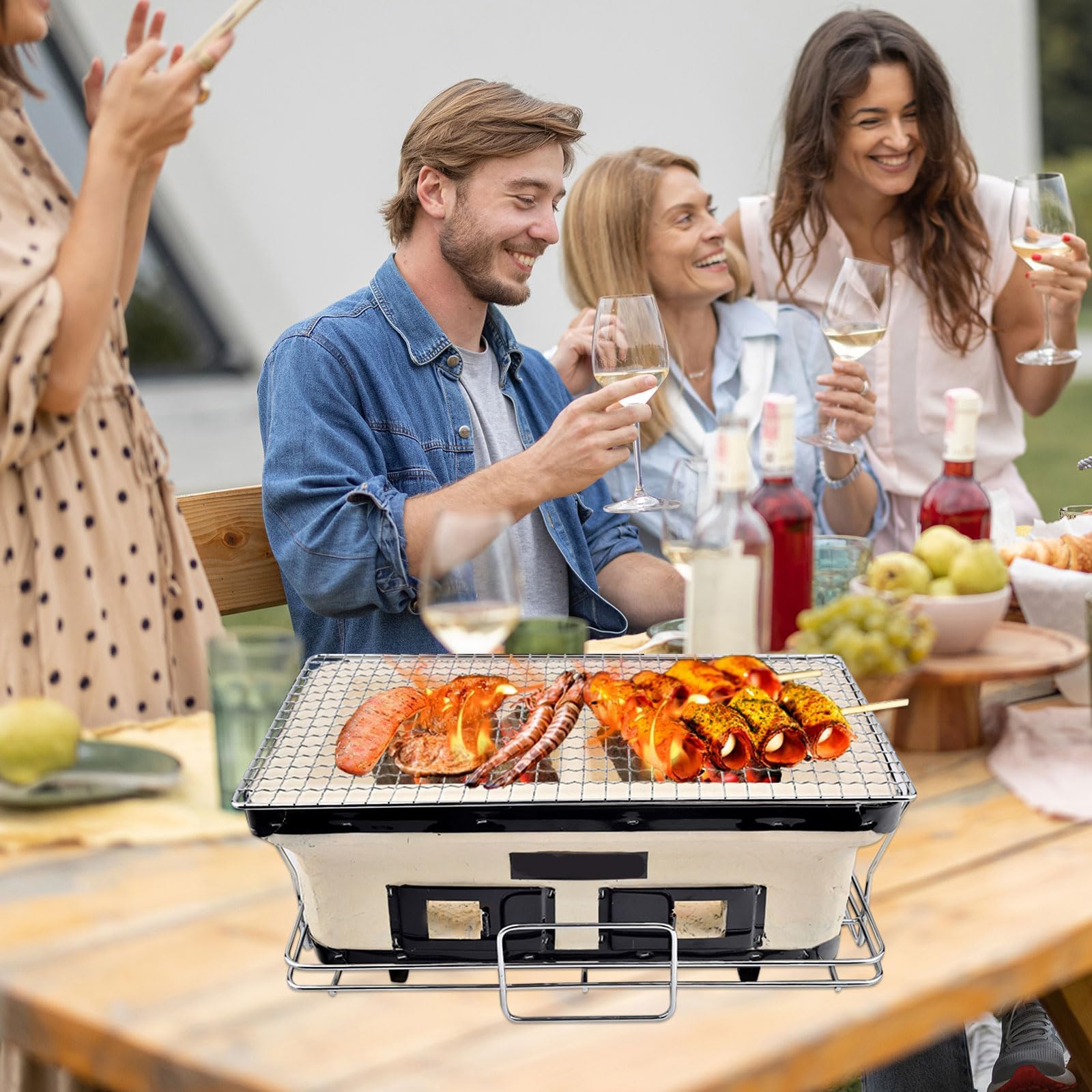Gliniany grill stołowy, piec na węgiel drzewny do grilla, idealny do domu, na zewnątrz, na kemping i w podróży