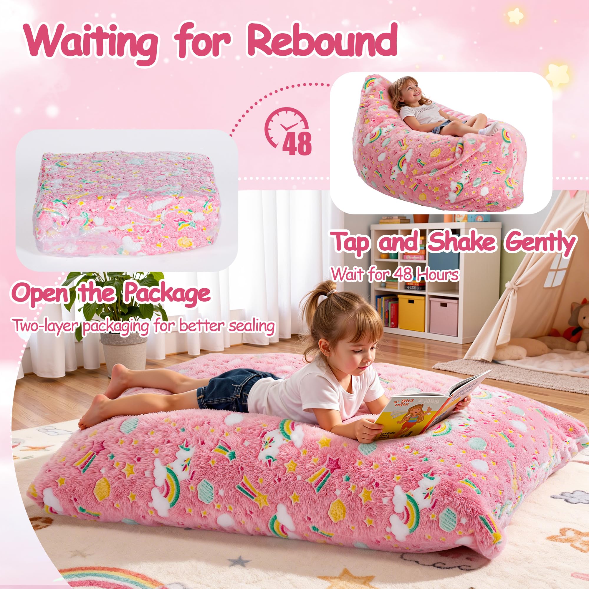BRINJOY Sitzsack Kinder, 3-in-1 mit Memoryschaum-Füllung und abnehmbarem Bezug für Spielzimmer, Kinderbetreuung, Schlafzimmer, Faule Bodenmatte-Liege für Jungen und Mädchen