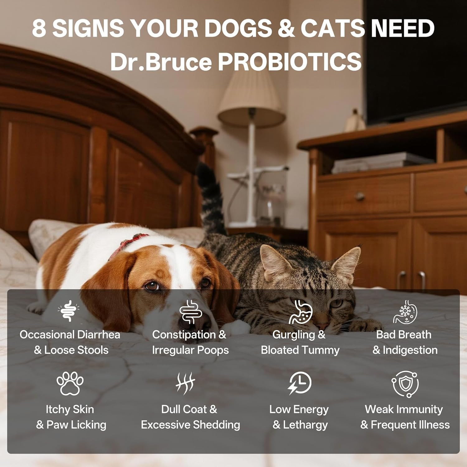 Probiotics for Dogs & Cats, Daily Digestive & Gut Health Supplement, 7 Strains & 3 Prebiotics, Supports Stool Balance, Occasional Diarrhea & Gas, Collagen & Spirulina for Skin Health & Itch Support