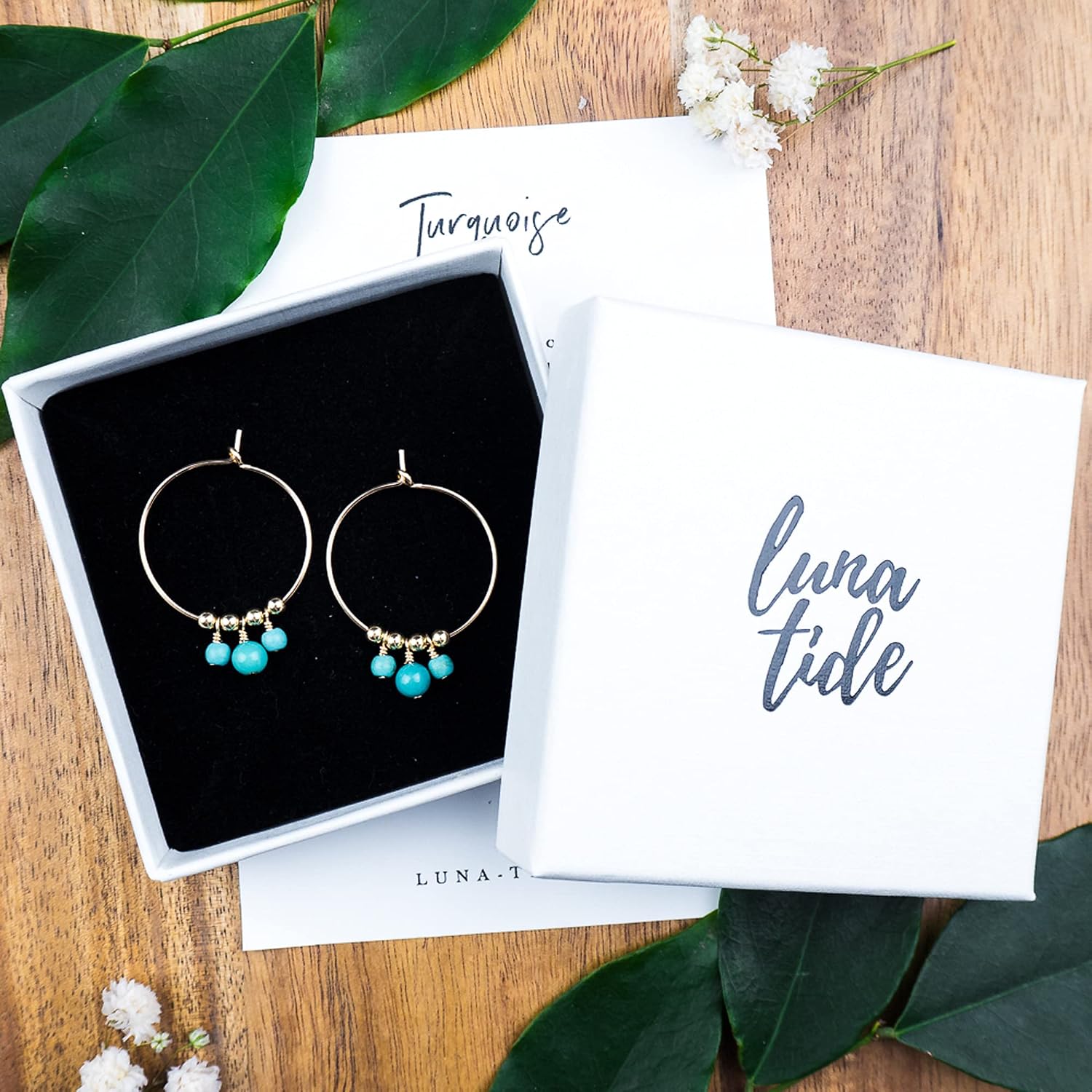 Luna Tide Turquoise Hoop Earrings in 14k Gold Fill
