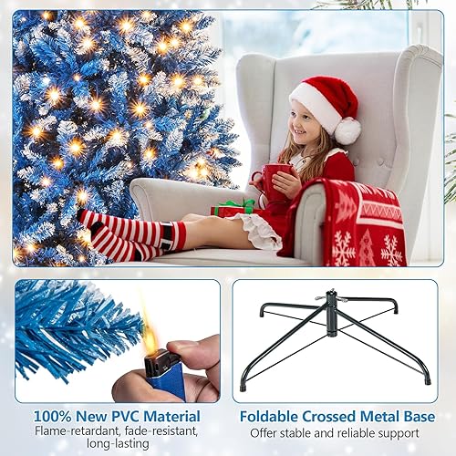 Vista 51 de Goplus 7.5ft Pre-lit Artificial Christmas Tree, Hinged Premium Spruce Xmas Full Tree with 1346 PVC Tips, 400 LED Lights, Folding Metal Stand, for