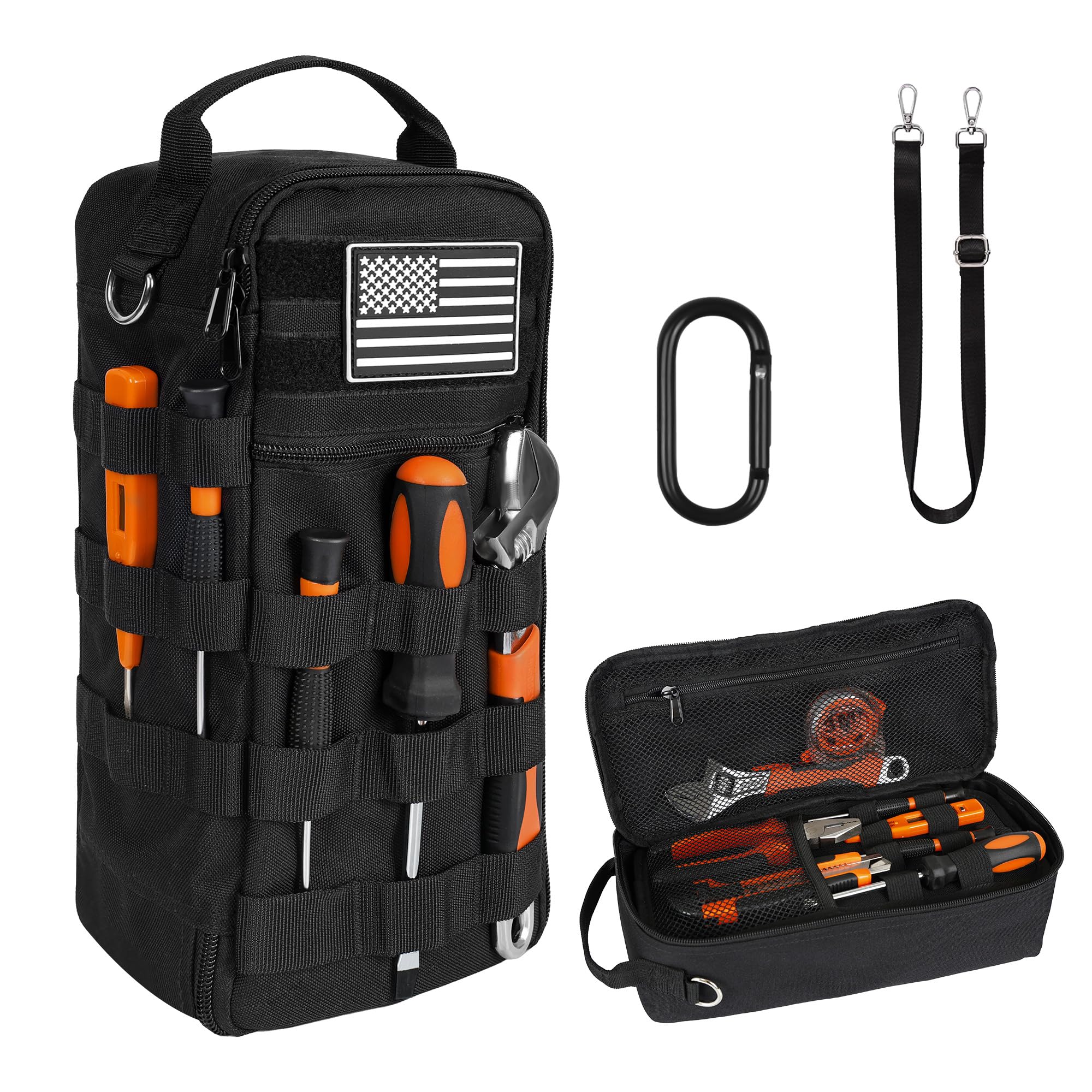 13 Inch Portable Small Tool Bag Heavy Duty Tool Organizer Bag with Shoulder Strap and D-ring Clip Tactical