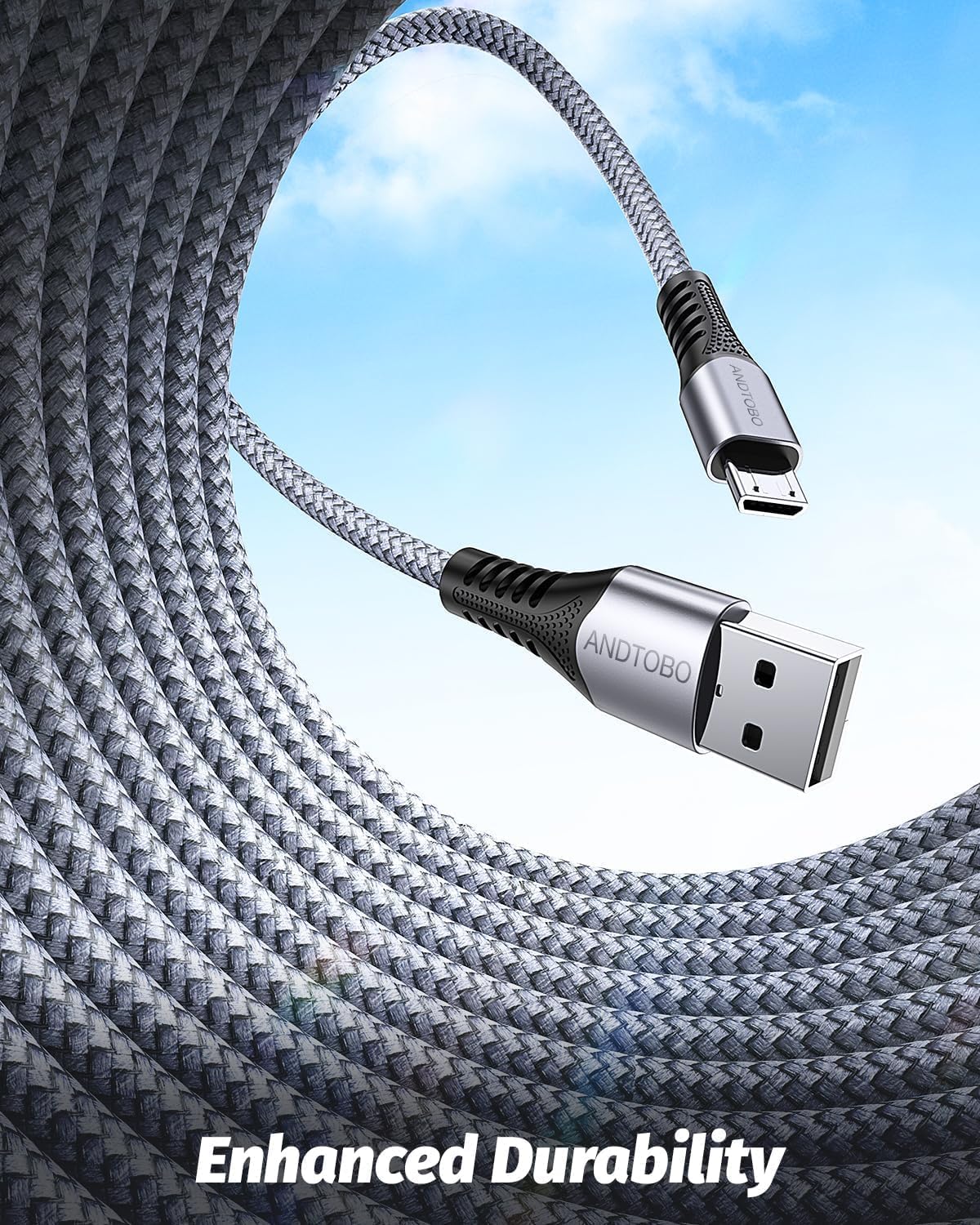 Cavo Micro USB 3 Metri In Nylon Intrecciato – 2 Pezzi, Ricarica Veloce 2.4A E Sincronizzazione Per Samsung, Kindle, PS4 E Altri