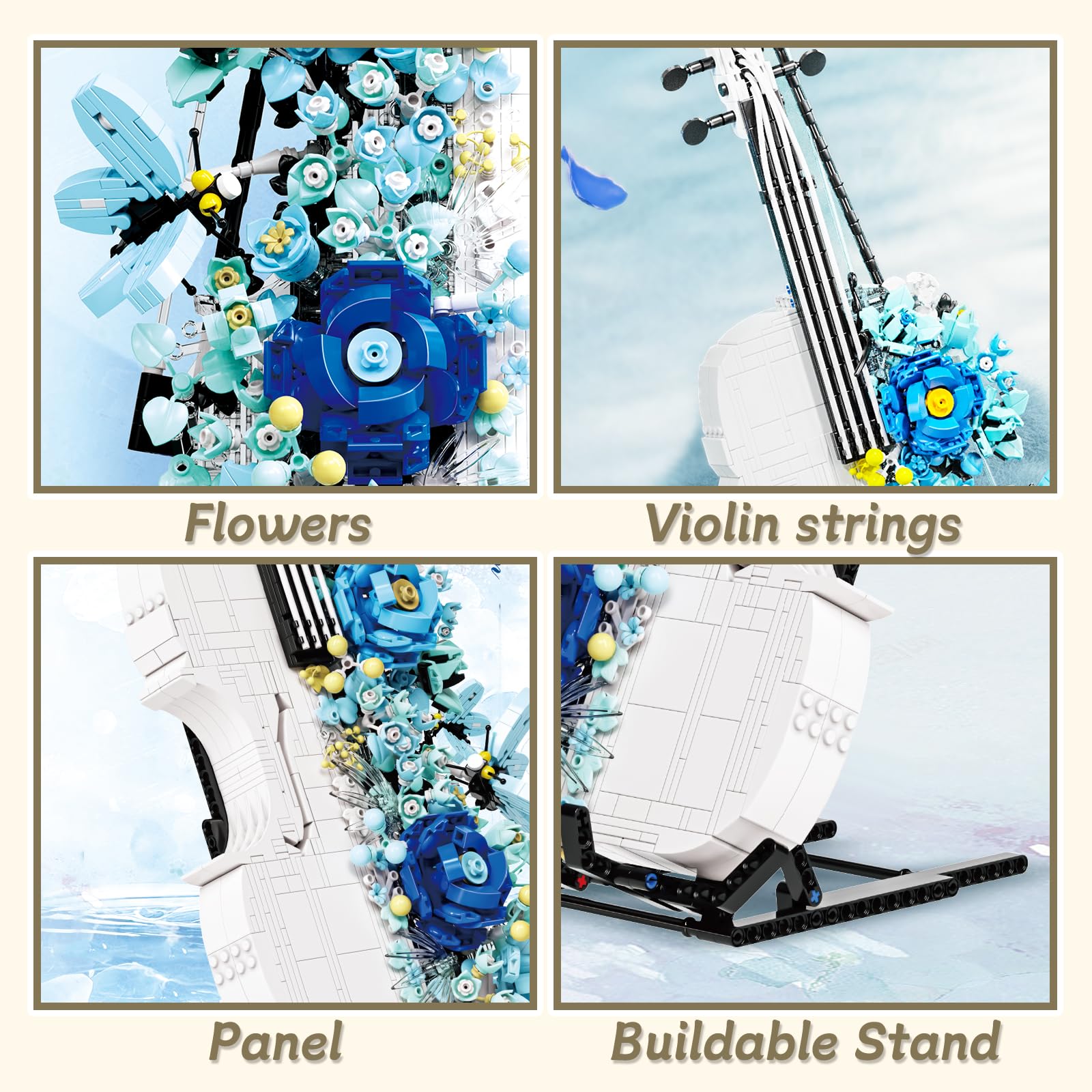 QLT Violin Flowers Building Blocks Construction Kit, Compatible