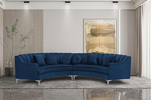Curved Symmetrical Sectional Sofa Navy Blue Velvet