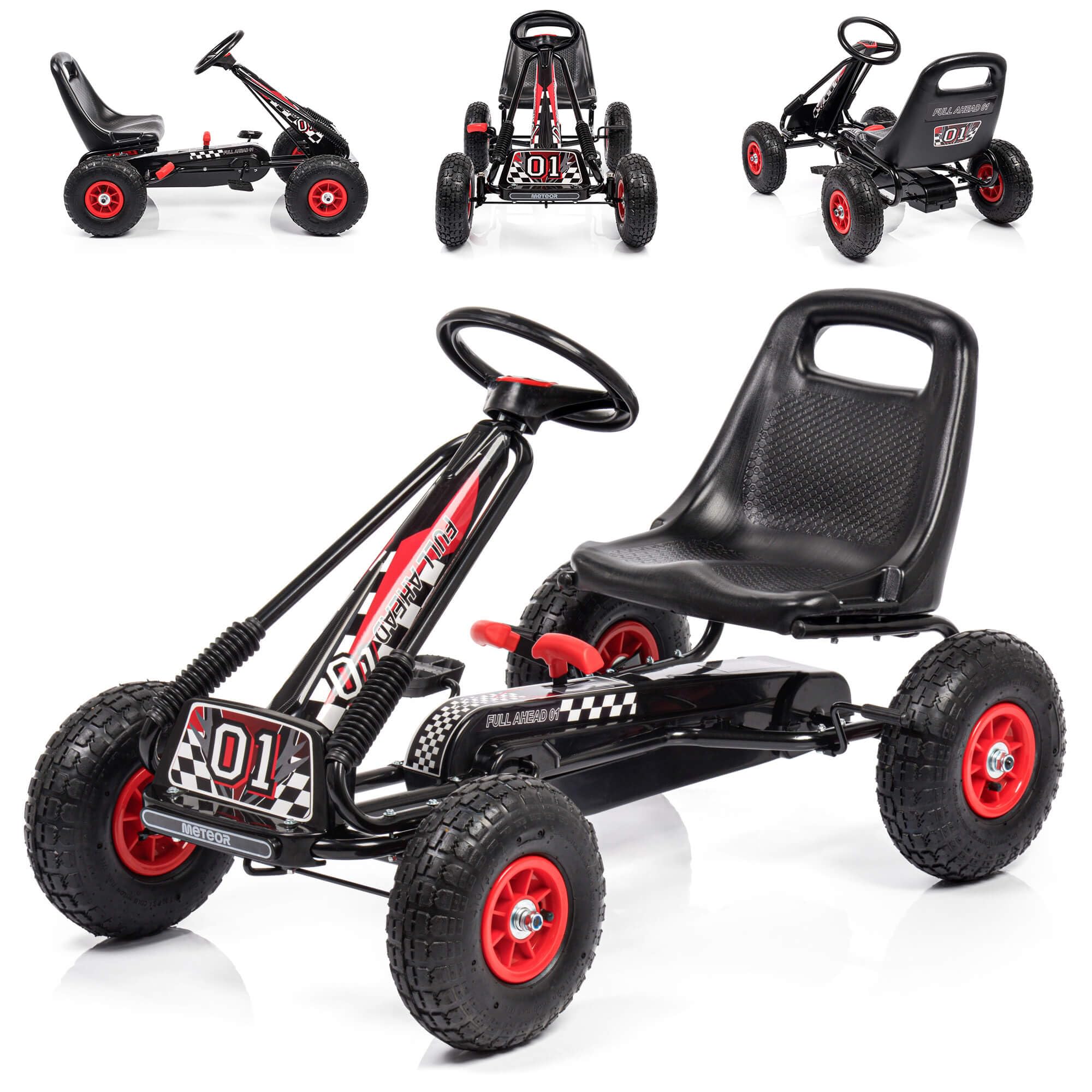 meteor Gokart Kinder mit Pedalen Produktbeschreibung: Handbremse, Luftreifen, verstellbarer Sitz – Outdoor 3-8 Jahre
