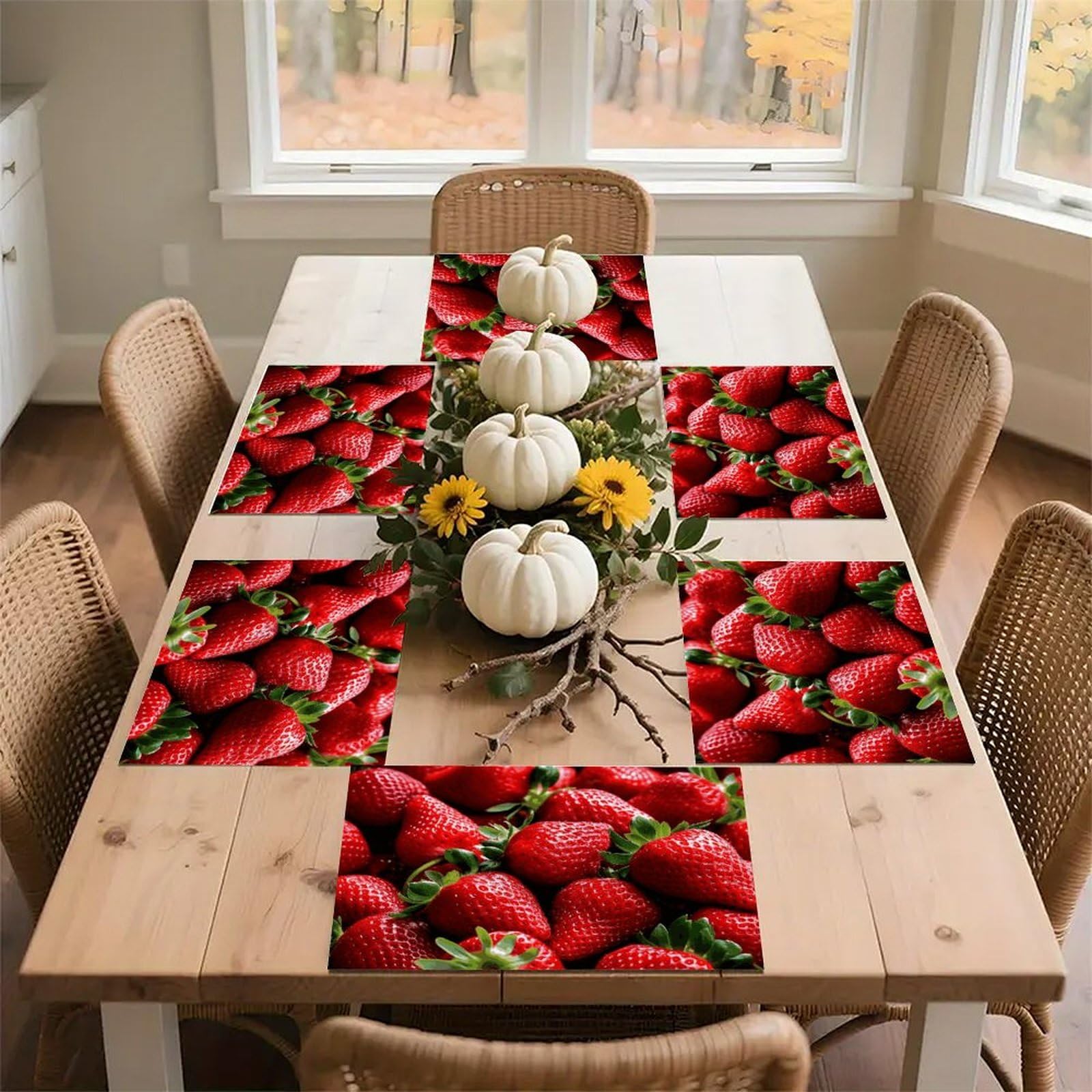 Fresh Strawberries Place Mat for Restaurant, Portable Table Mat for Kitchen, Anti-Slip Placemats for Home, Fashionable Place Mats for Wedding, Party, Hotels, Apartments 30x45cm*6
