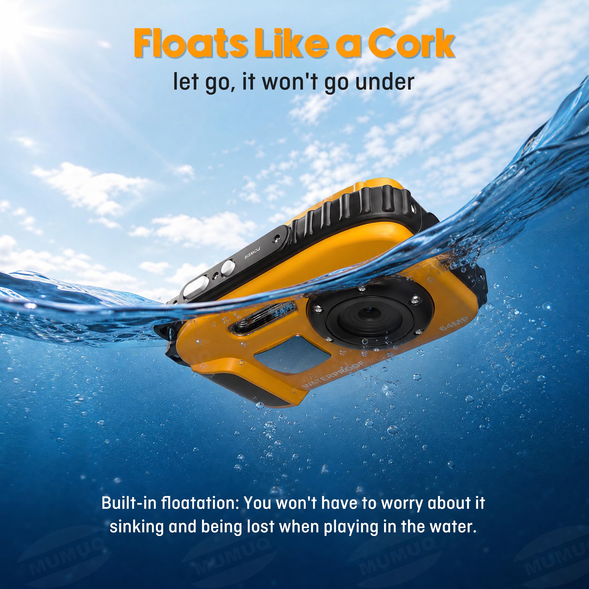 Cámara subacuática flotante para niños, cámara digital impermeable con tarjeta de 32 GB, cámara de esnórquel portátil 4K de 48 MP para piscina, playa, cámara de acción flotante ligera y recargable
