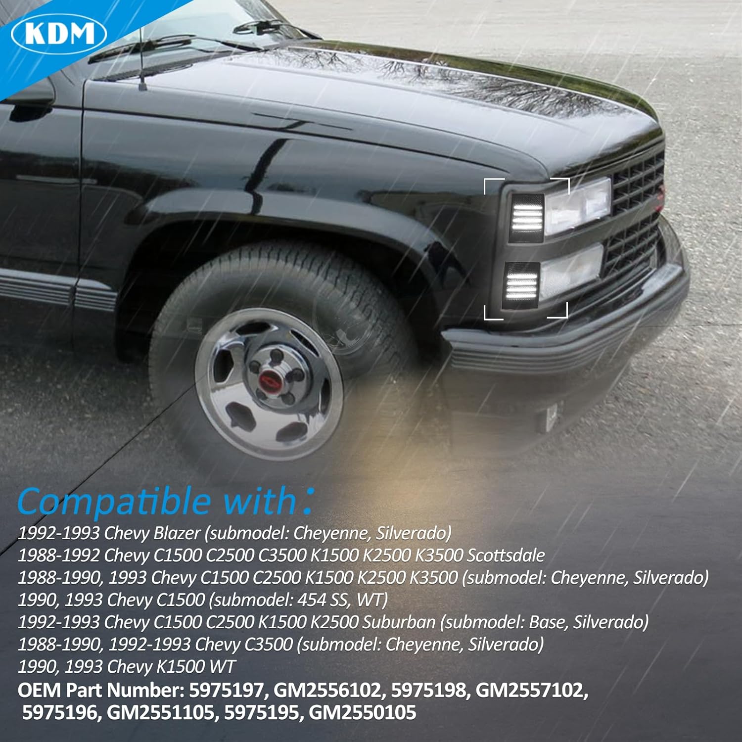 KDM Smoked Lens LED Front Bumper Corner Side Marker Light Fit for 1988-1993 Chevy Silverado C/K 1500 2500 3500 C10 Suburban Tahoe,Pickup Truck,Corner Signal Lamp Bright White,4Pack