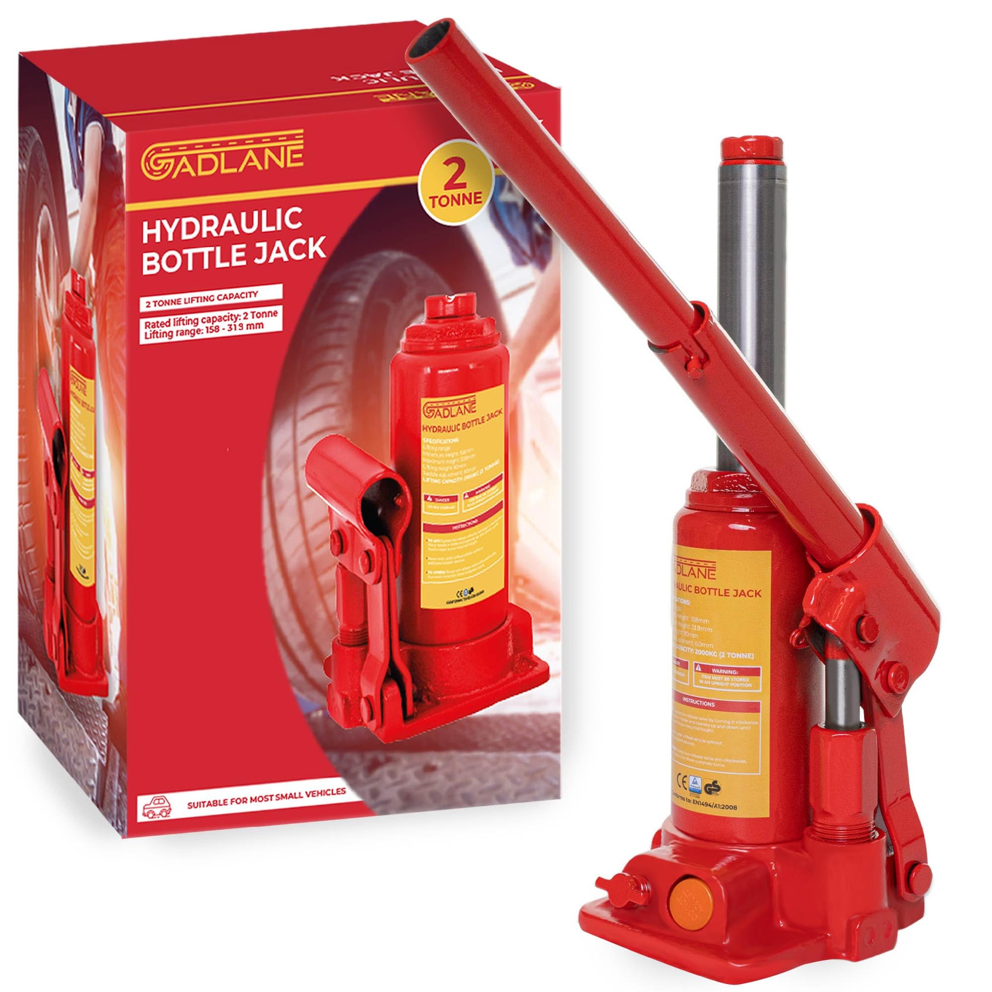 GADLANE Gato hidráulico para Botella de 2 toneladas, Potente y Duradero Gato hidráulico de Acero aleado, válvula de sobrecarga de Seguridad y Mango de Ajuste rápido para Autos pequeños/Furgonetas