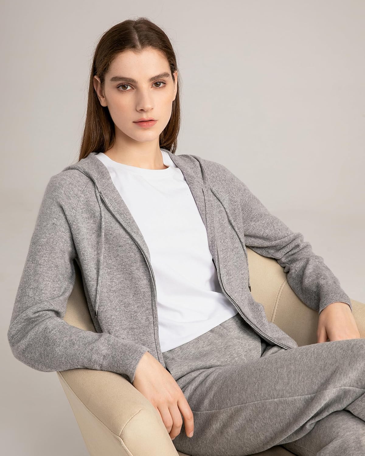 State Cashmere 2-Way Zip Up Hoodie with Pockets and Zipper 100% Pure Cashmere Long Sleeve Sweater for Women Cashmere Hoodies - Image 6