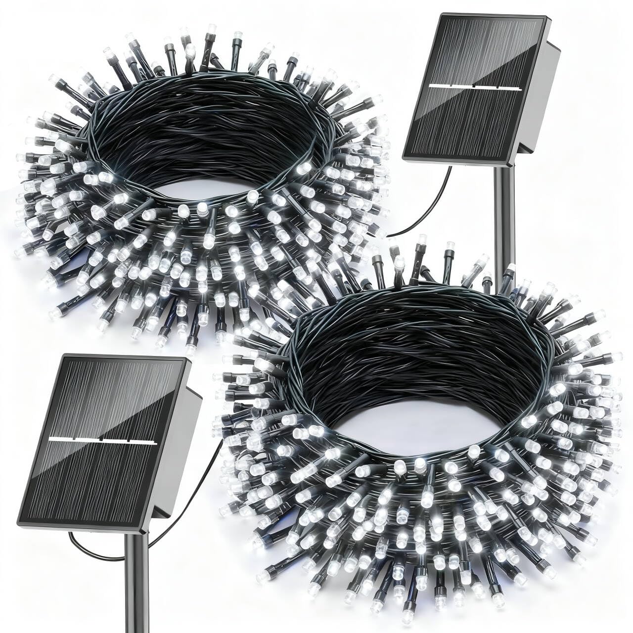 SOLARBABY Lot de 2 Guirlande Lumineuse Exterieur Solaire,12m 100 LED Noël Guirlande Lumineuse Solaire Étanche 8 Modes, Guirlande Solar Pour Cour Fête Jardin Noël Décoration Exterieur - Blanc