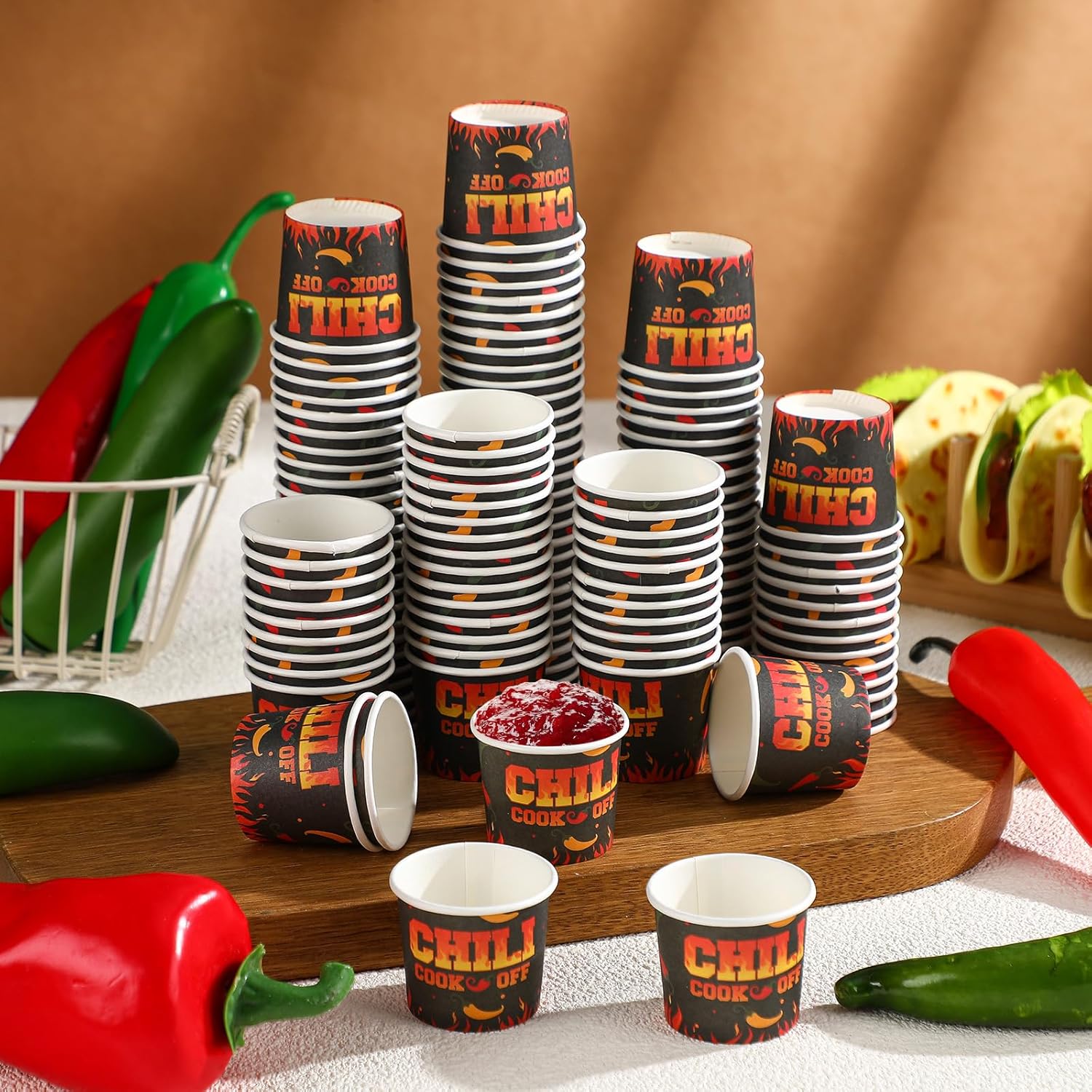 600 Pcs 2 oz Chili Cook off Decorations Mini Chili Cook off Cups Disposable Food Sample Cups Small Tasting Paper Bowls for Mexican Party Supplies