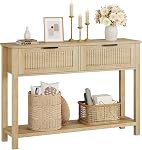 Garvee Fluted Console Table with 2 Drawers Entryway Table Wooden Sofa Table for Living Room Foyer Hallway Black