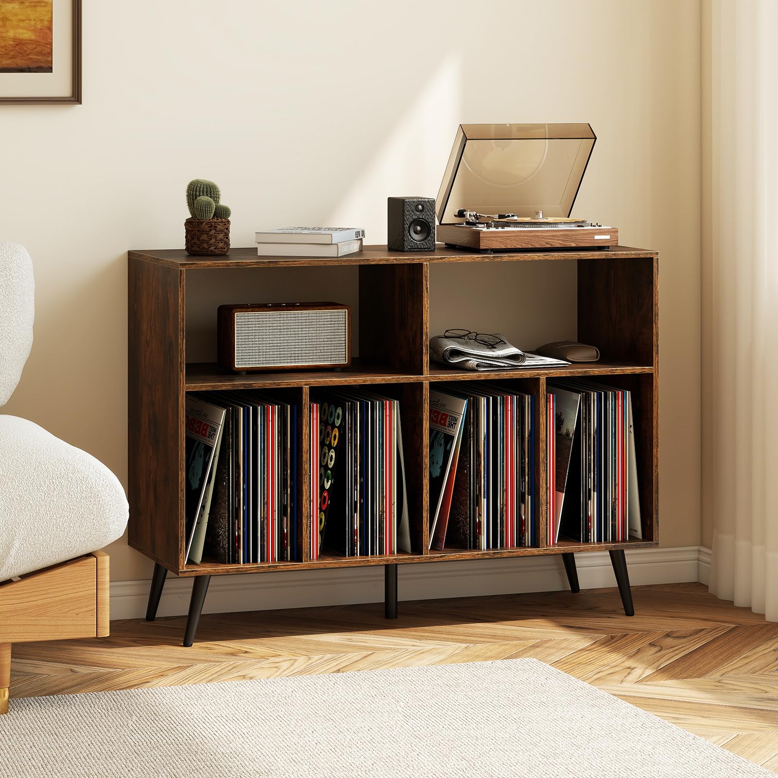 COSTWAY Supporto per Giradischi, Mobiletto per Giradischi a 3 Livelli con Scaffali per Vinili, Tavolino per Dischi con 5 Gambe, Scaffale Espositivo per Soggiorno, Sala Musica (Marrone)