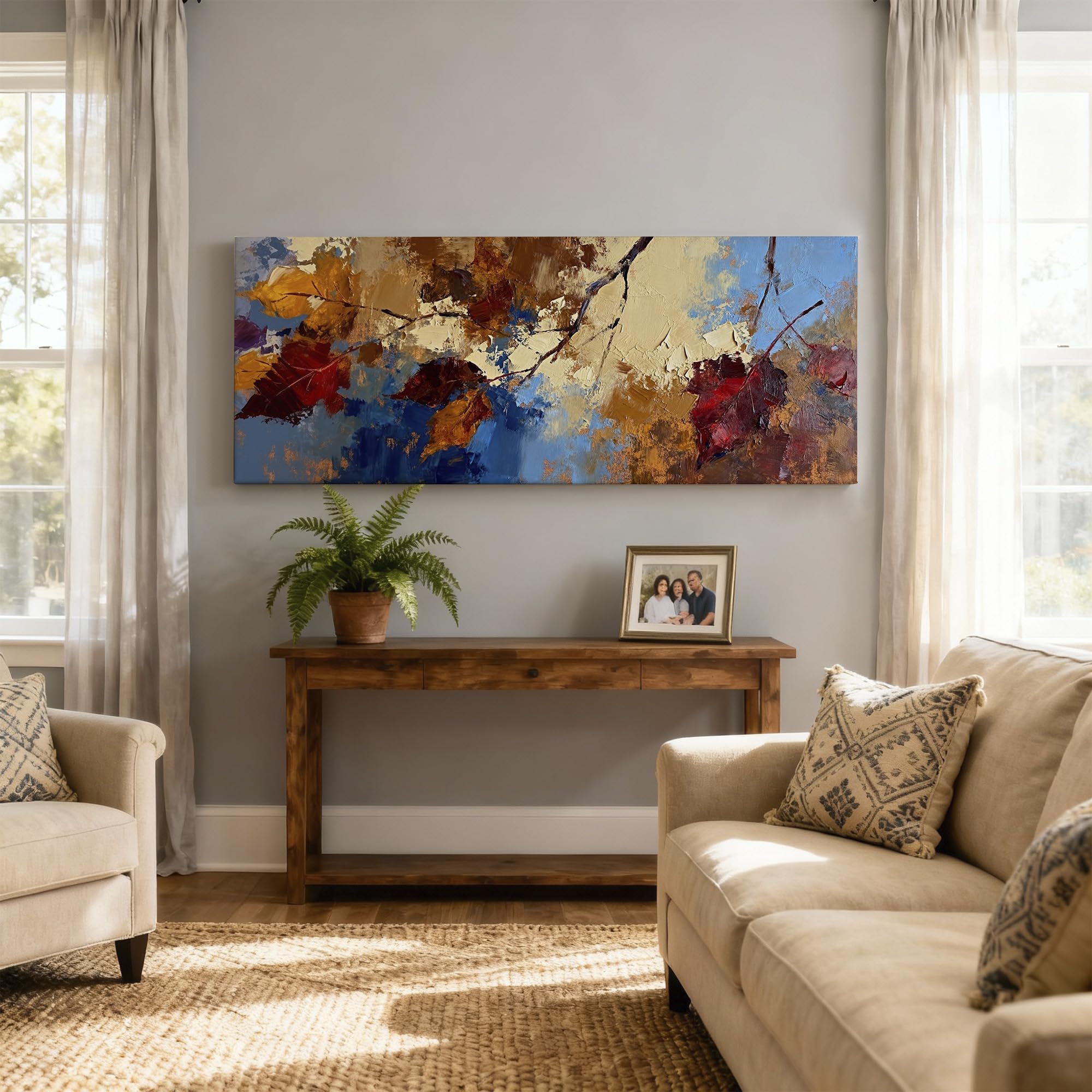SoulAbiti Abstract Maple Foliage Unframed 36x14 inches Rolled Canvas Wall Abstract Expressionism Art UV Print Painting for Living Room, Bedroom & Office Decor Premium Gloss Vivid Fade-Resistant Print 3