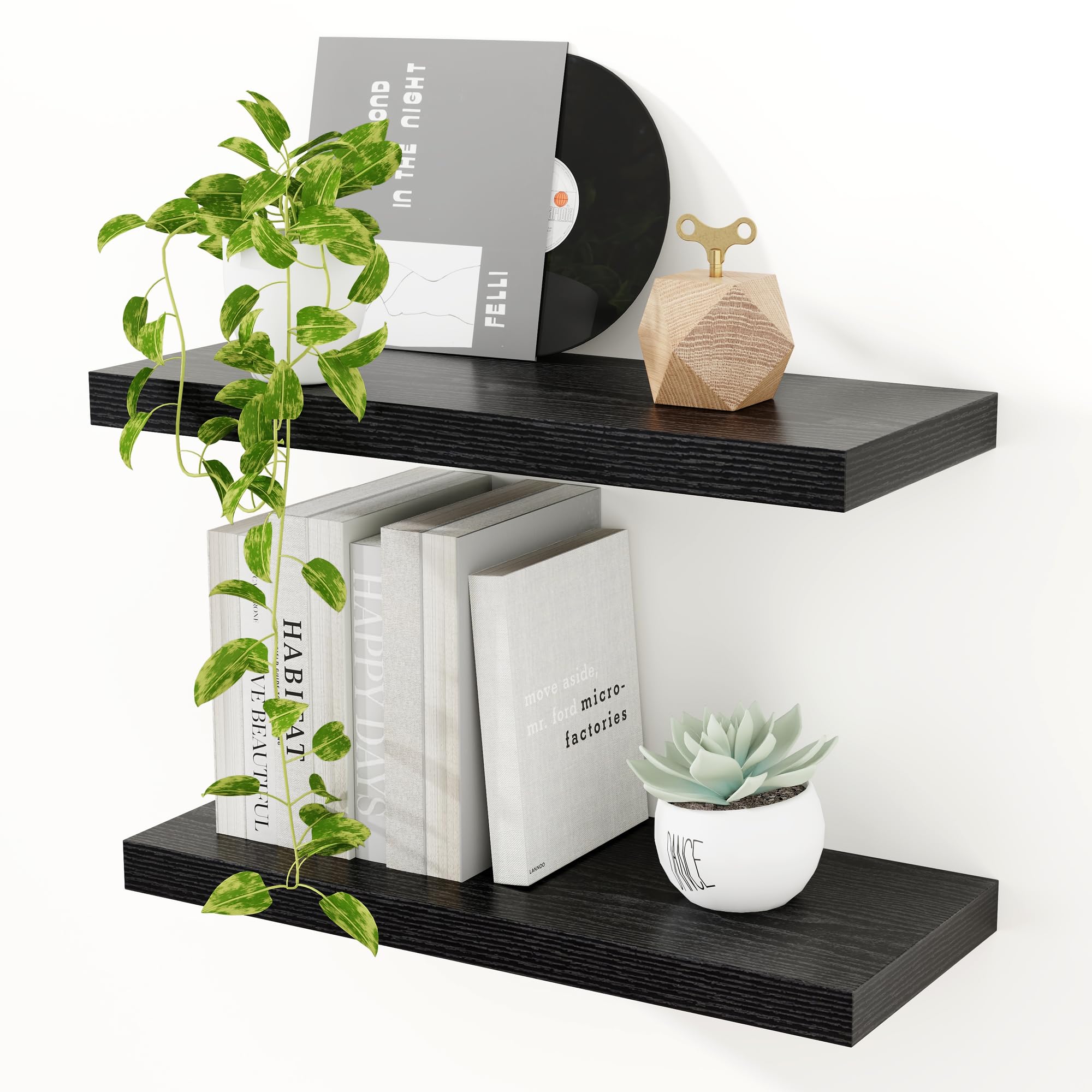 Feihorrm Wandregal Holz Schwarz, Extra Breit 23,5 cm, 40cm Wandboard