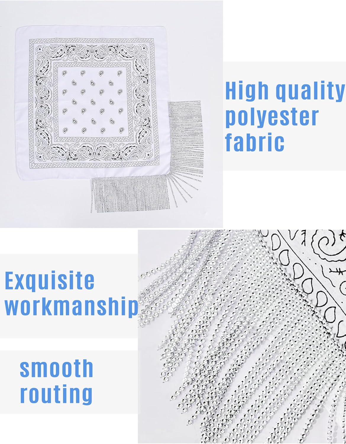 Fringe Rhinestone Bandana with Heart Sunglasses, Disco Cowgirl Boy Paisley Pattern Face Mask Square Scarf Headwear - Image 4