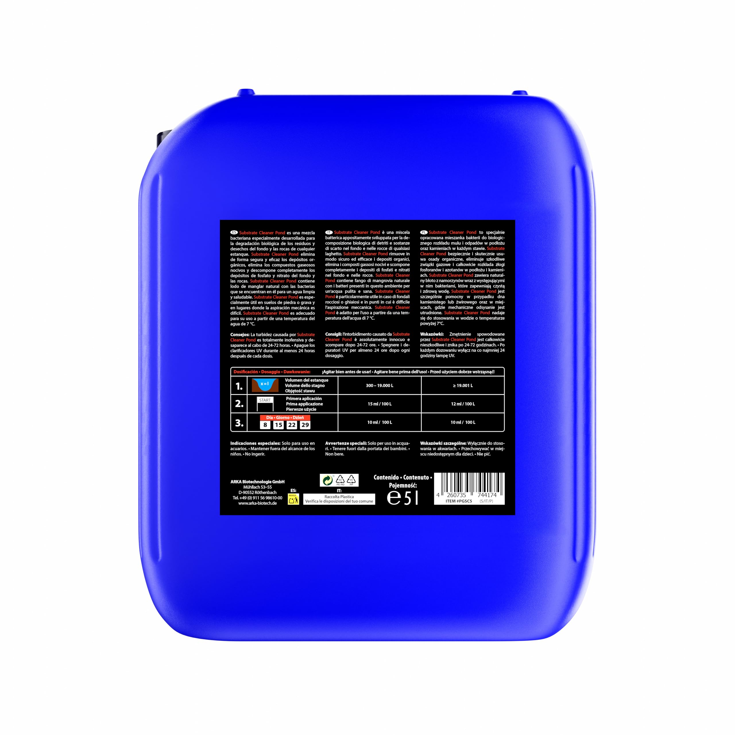 ARKA Pond Substrate Cleaner - 5 L - Fórmula bacteriana para Eliminar eficazmente el mantillo y la Suciedad de los estanques, favorece un ecosistema Sano.